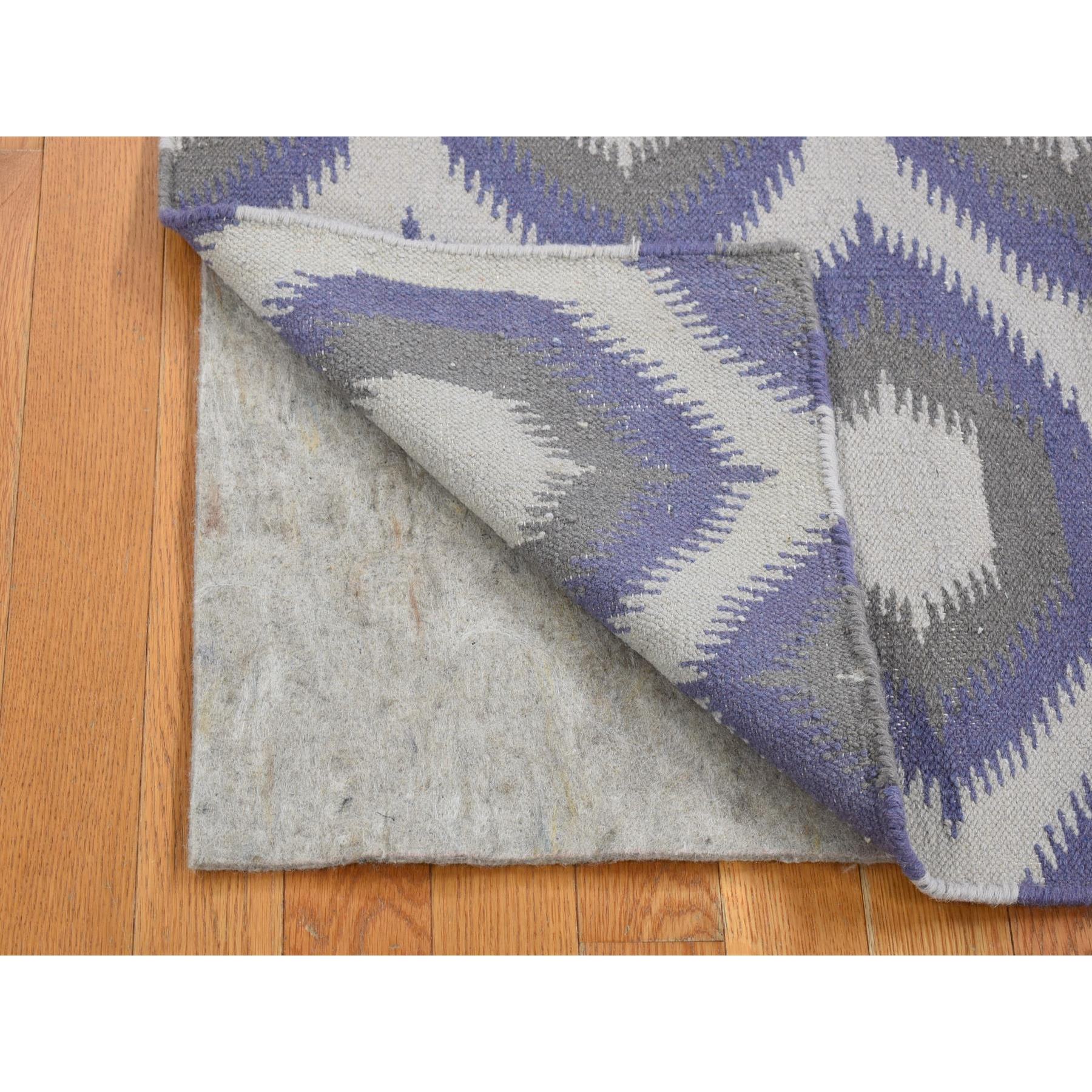 4'2"x6' Silver Gray, Hand Woven Kilim Geometric Design, Flat Weave Pure Wool, Reversible Oriental Rug Sh80541