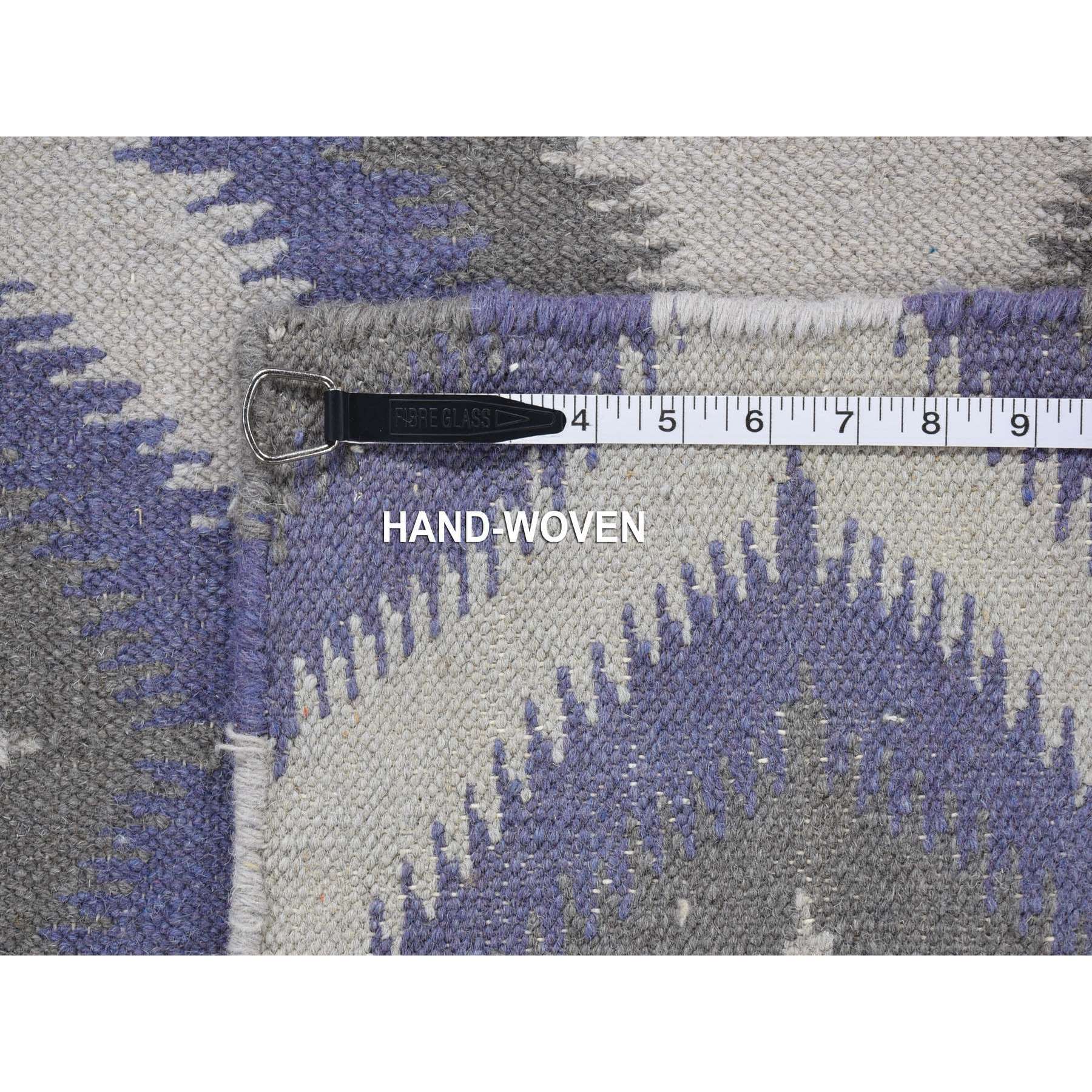 4'2"x6' Silver Gray, Hand Woven Kilim Geometric Design, Flat Weave Pure Wool, Reversible Oriental Rug Sh80541