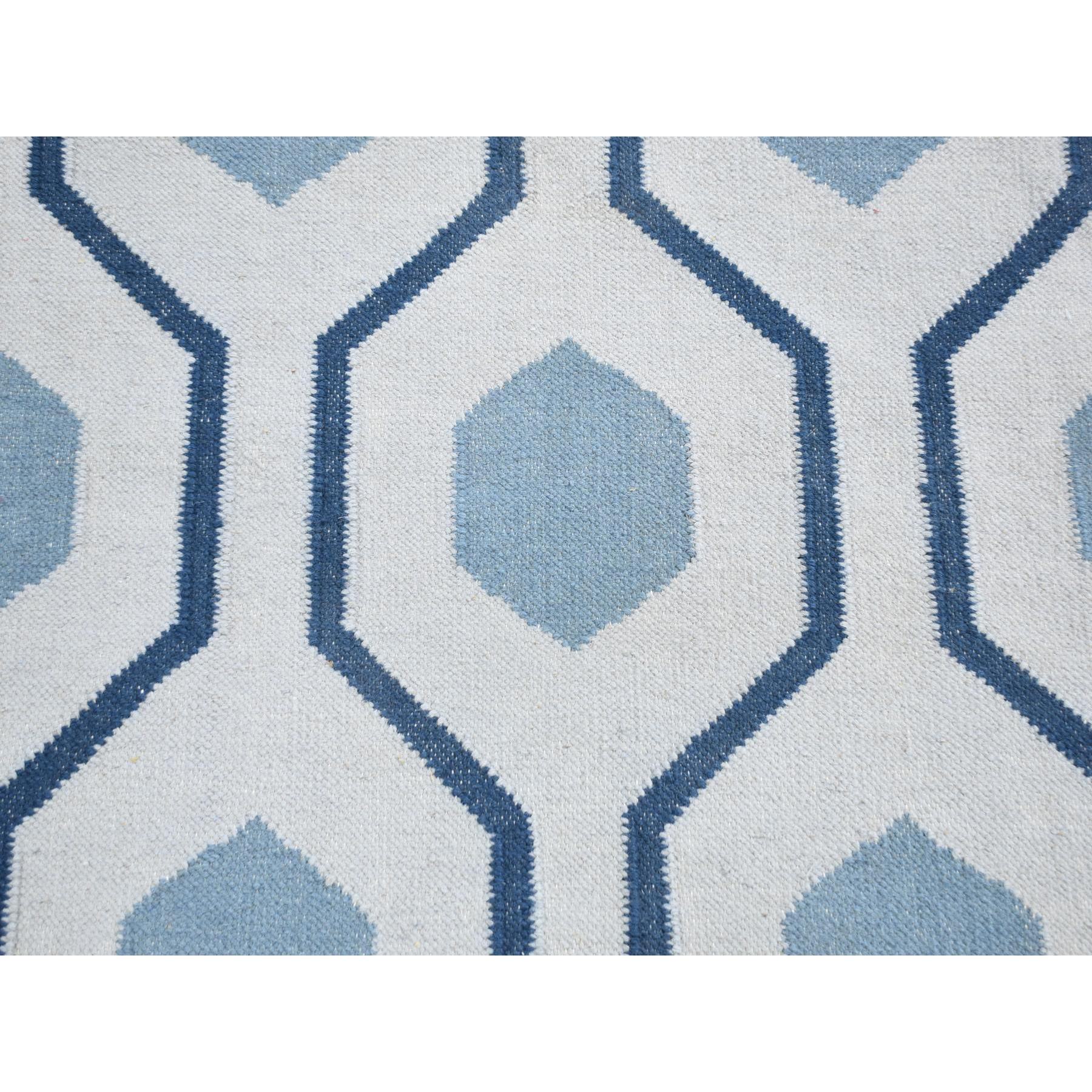 2'7"x6' Ivory, Soft Wool Hand Woven, Kilim Geometric Design Flat Weave, Reversible Runner Oriental Rug Sh80542
