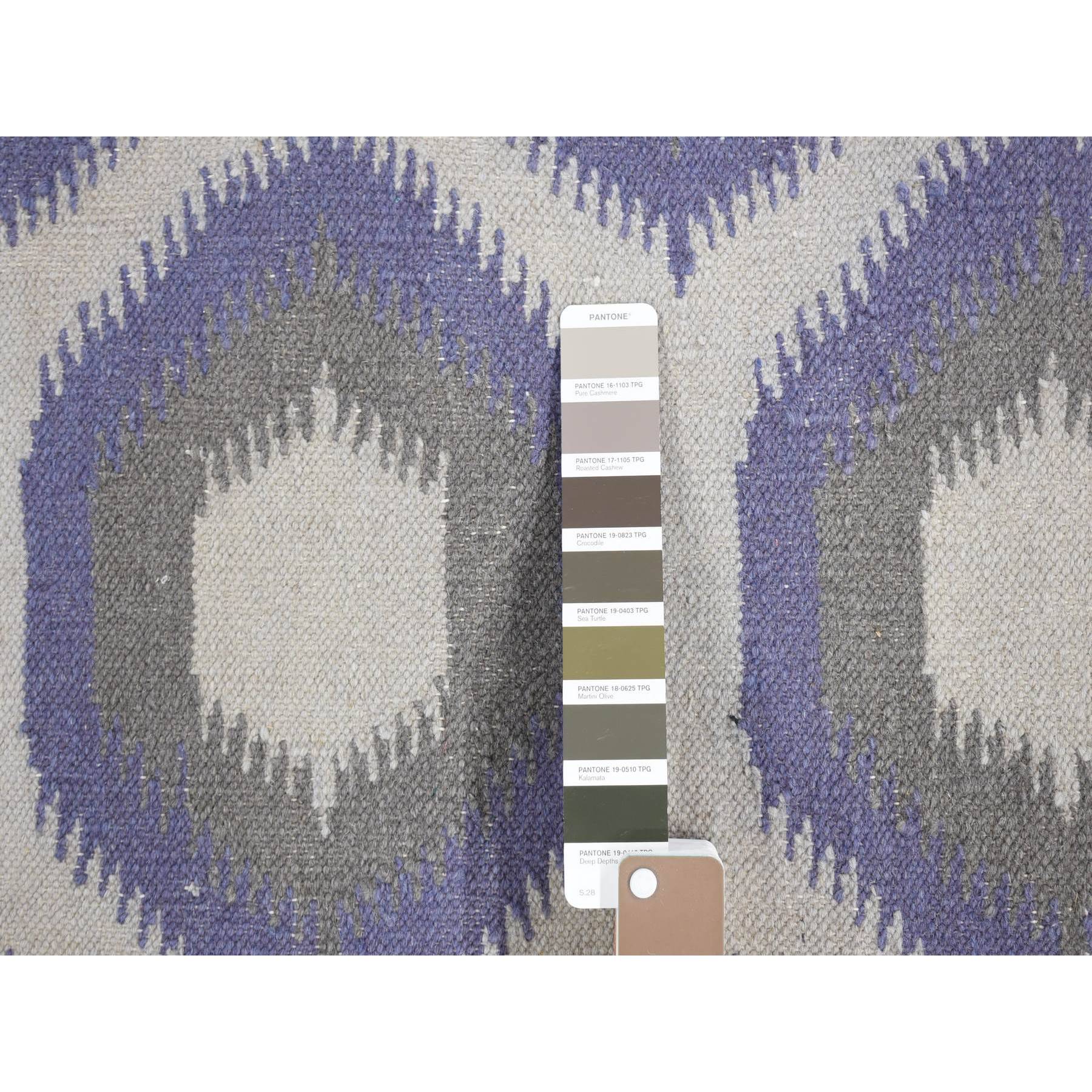 4'x6' Silver Gray, Hand Woven Kilim Geometric Design, Flat Weave Soft Wool, Reversible Oriental Rug Sh80557