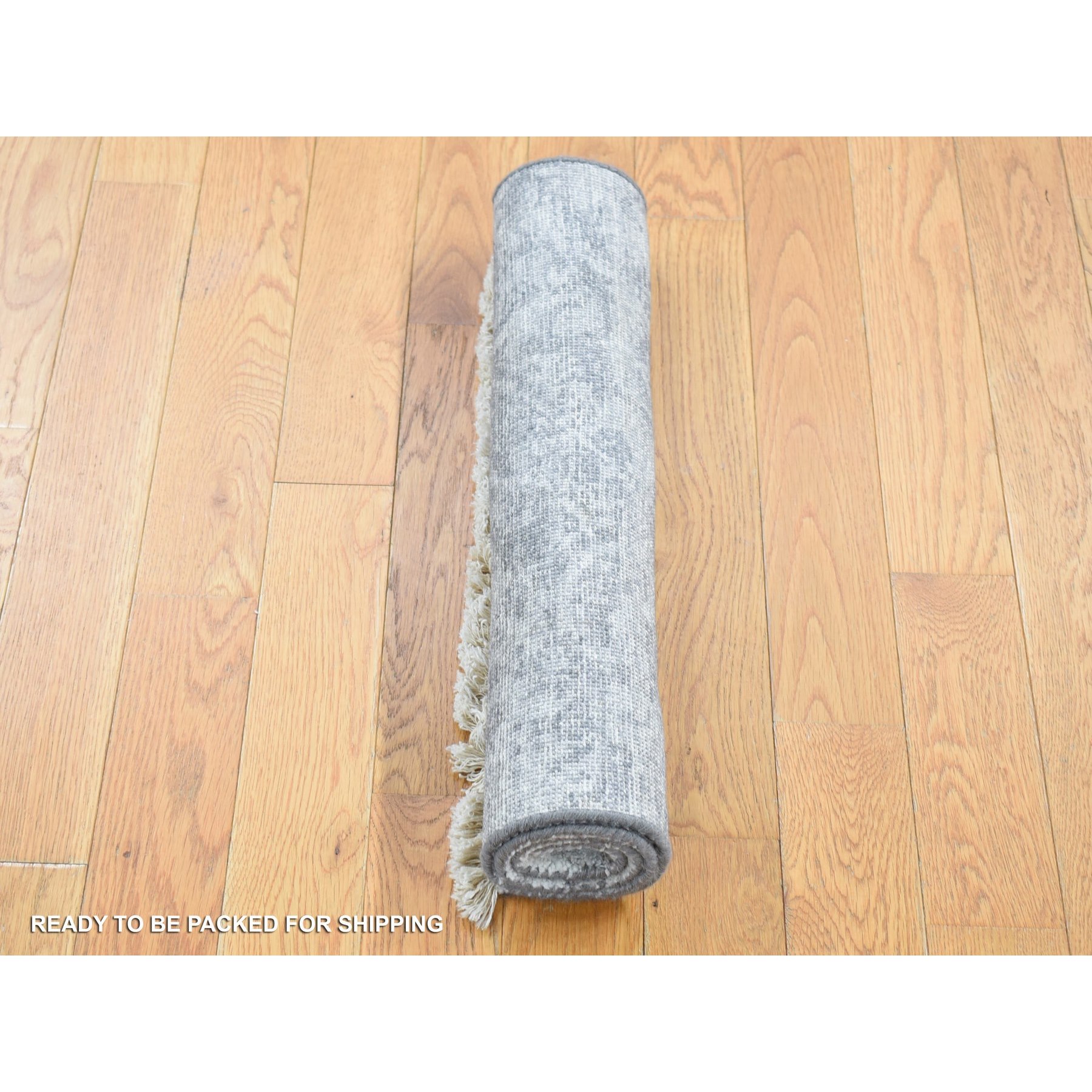 2'x3' Silver Gray, Modern Broken Design, Plant Based Silk Hand Knotted, Mat Oriental Rug Sh80558