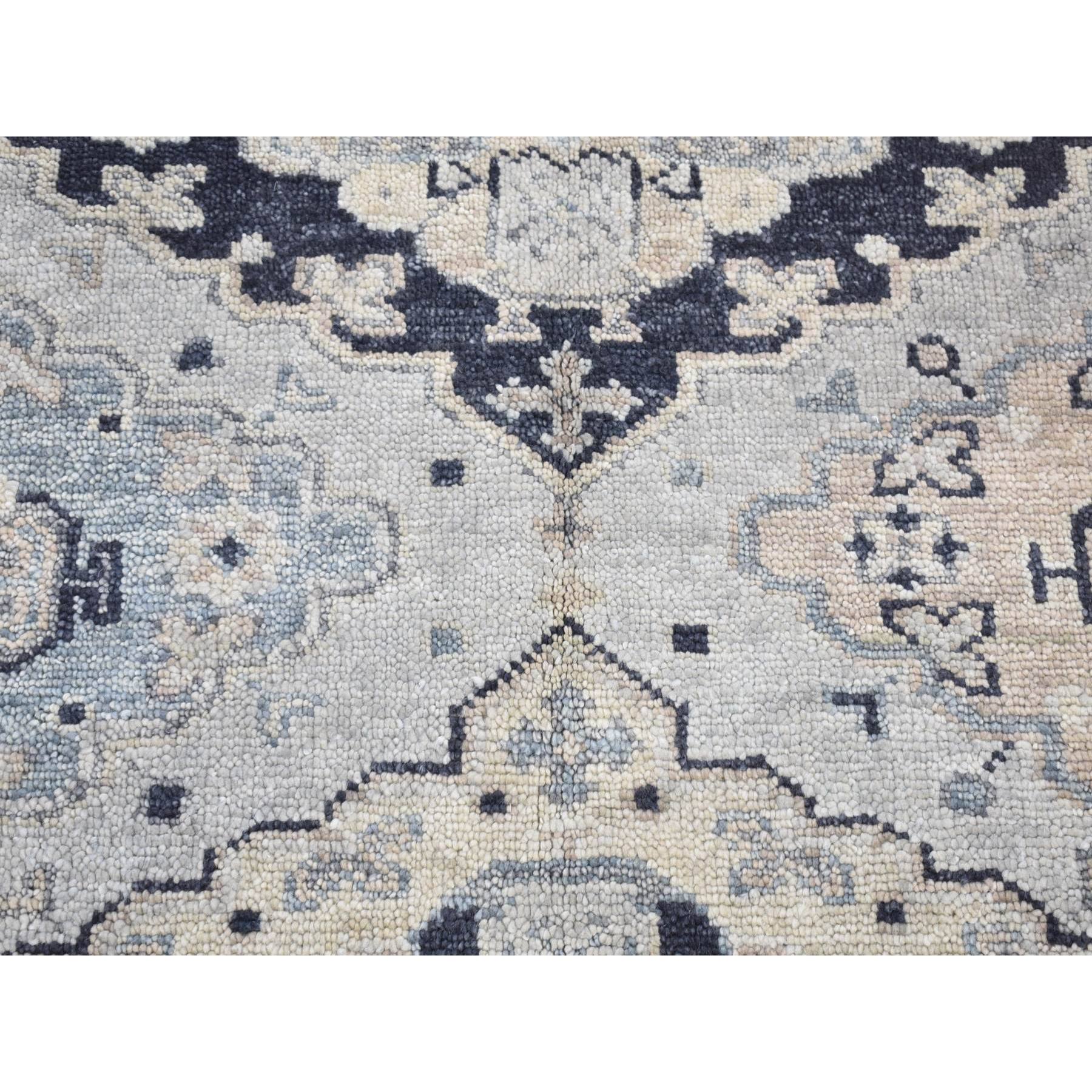 3'x3' Timberwolf Gray, Pure Wool Hand Knotted, Oushak Design Sample Fragment Supple Collection, Thick and Plush, Square Oriental Rug Sh80561