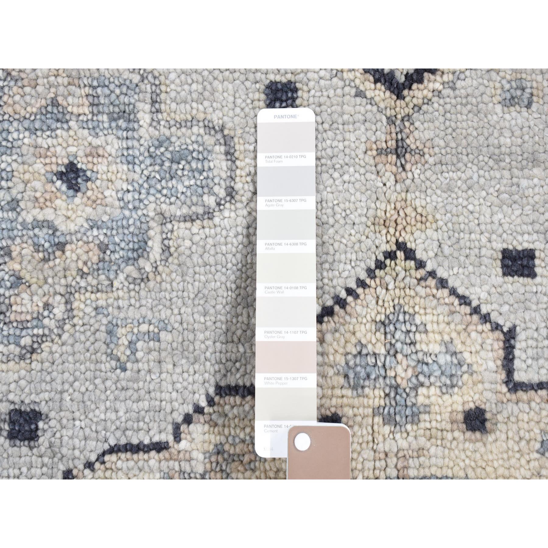 3'x3' Timberwolf Gray, Pure Wool Hand Knotted, Oushak Design Sample Fragment Supple Collection, Thick and Plush, Square Oriental Rug Sh80561