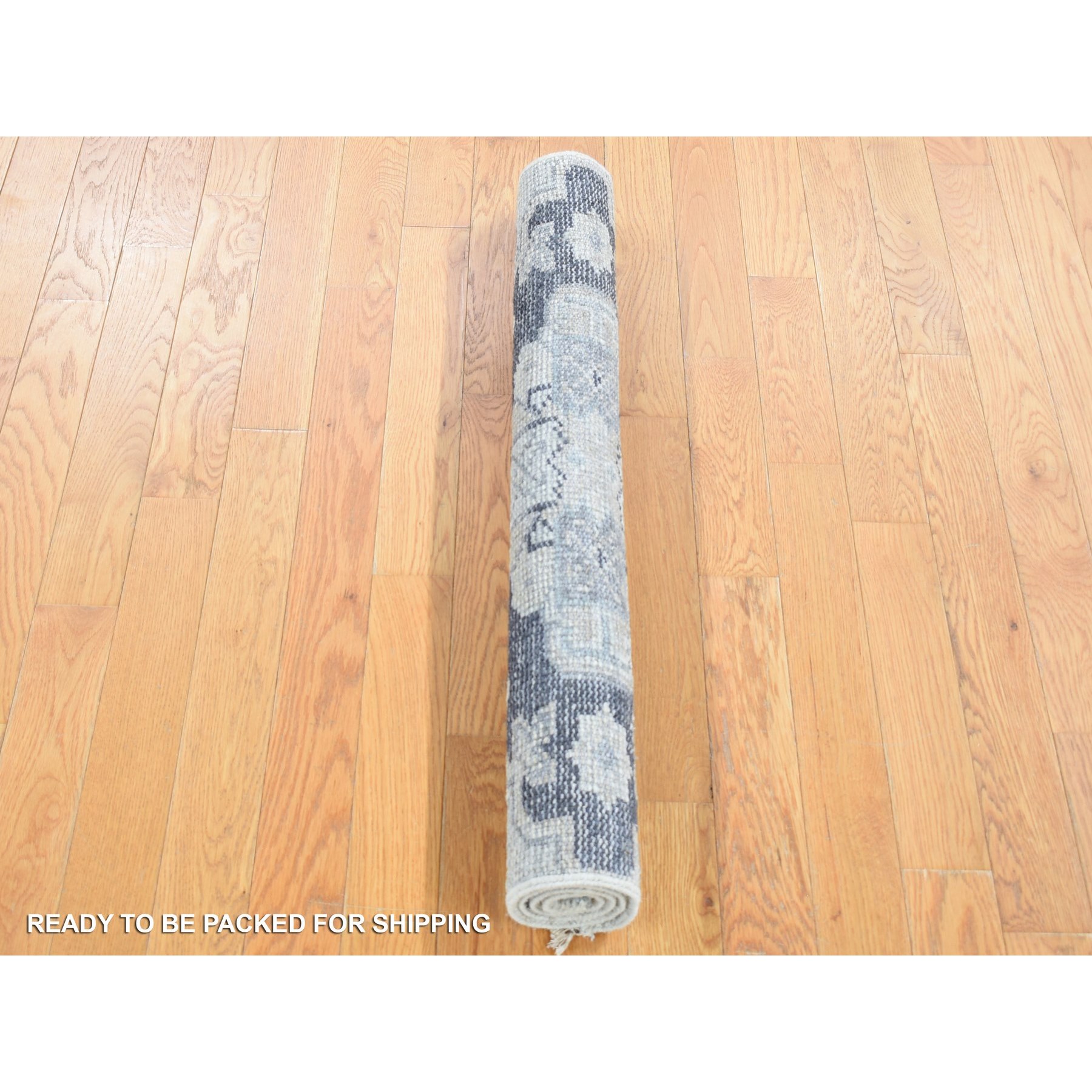 3'x3' Timberwolf Gray, Pure Wool Hand Knotted, Oushak Design Sample Fragment Supple Collection, Thick and Plush, Square Oriental Rug Sh80561