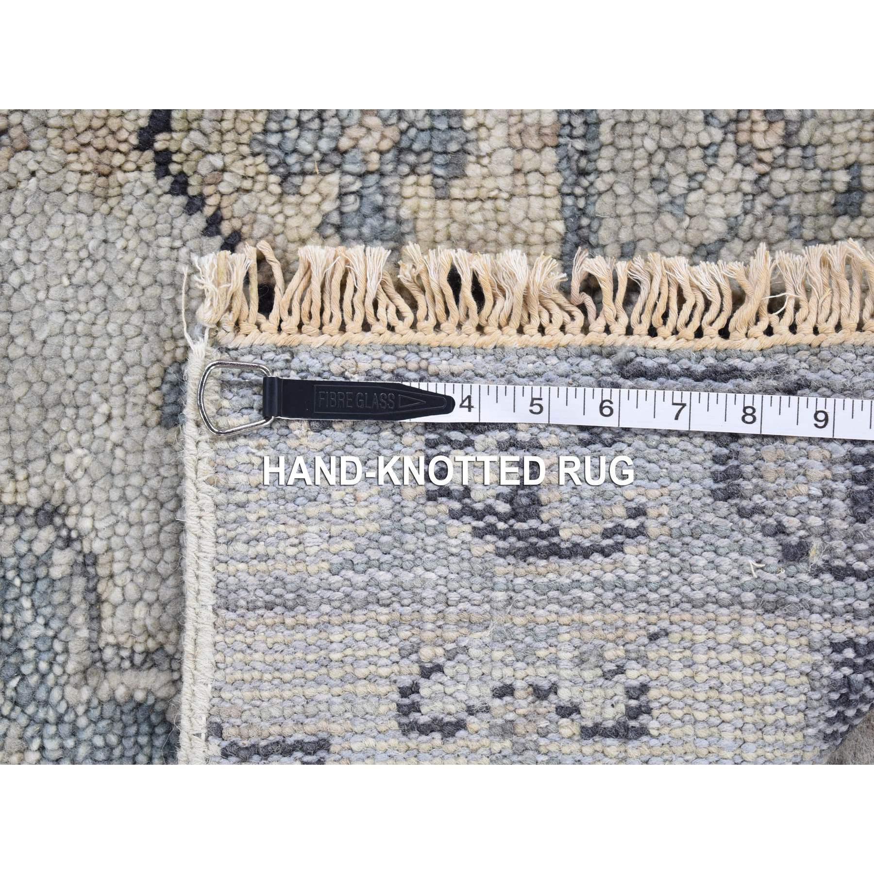 3'x3' Timberwolf Gray, Pure Wool Hand Knotted, Oushak Design Sample Fragment Supple Collection, Thick and Plush, Square Oriental Rug Sh80561