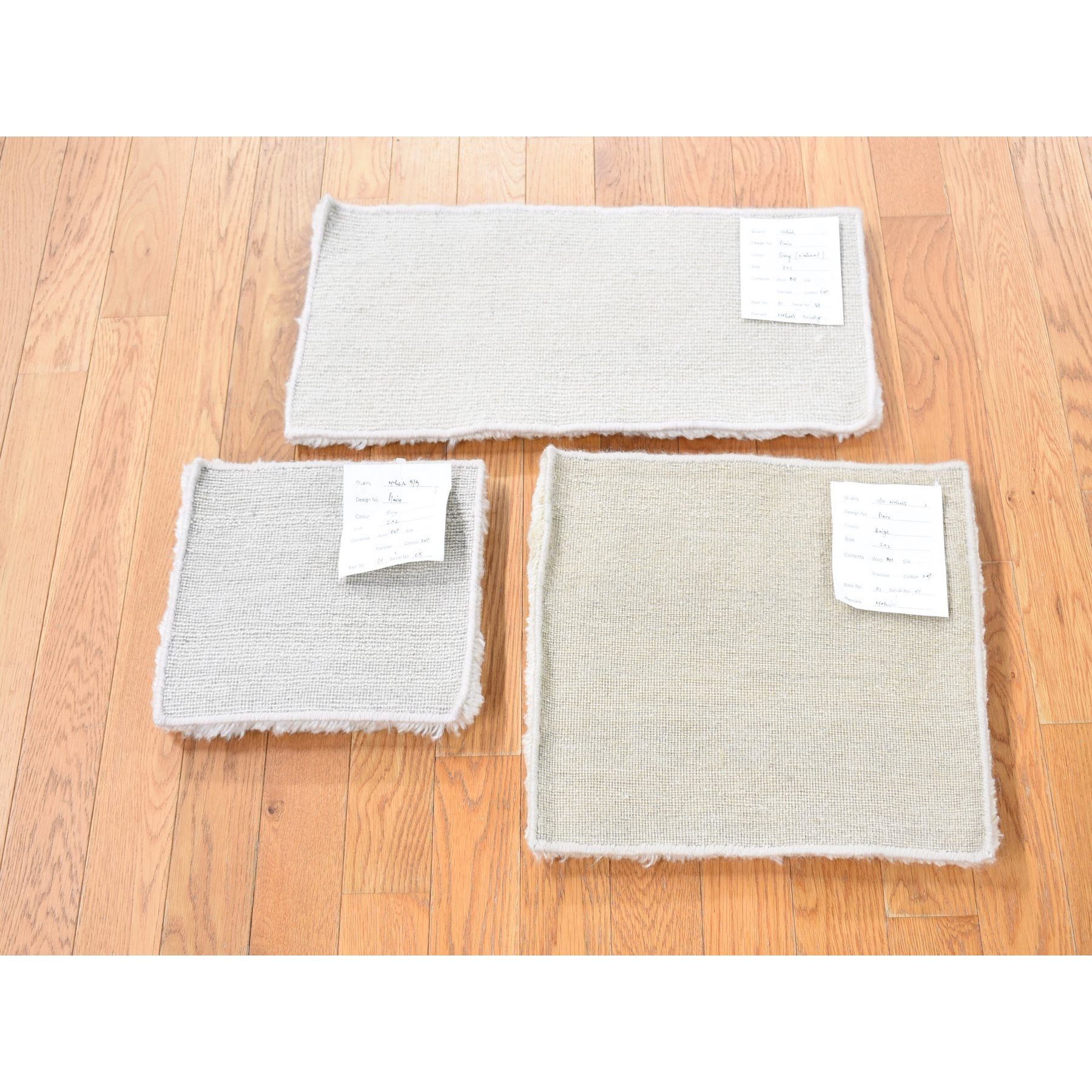 1'x2'1" One Lot of Three Pieces Mohair Wool Hand Knotted Thick and Lush Soft to the Touch Oriental Rugs Sh80596
