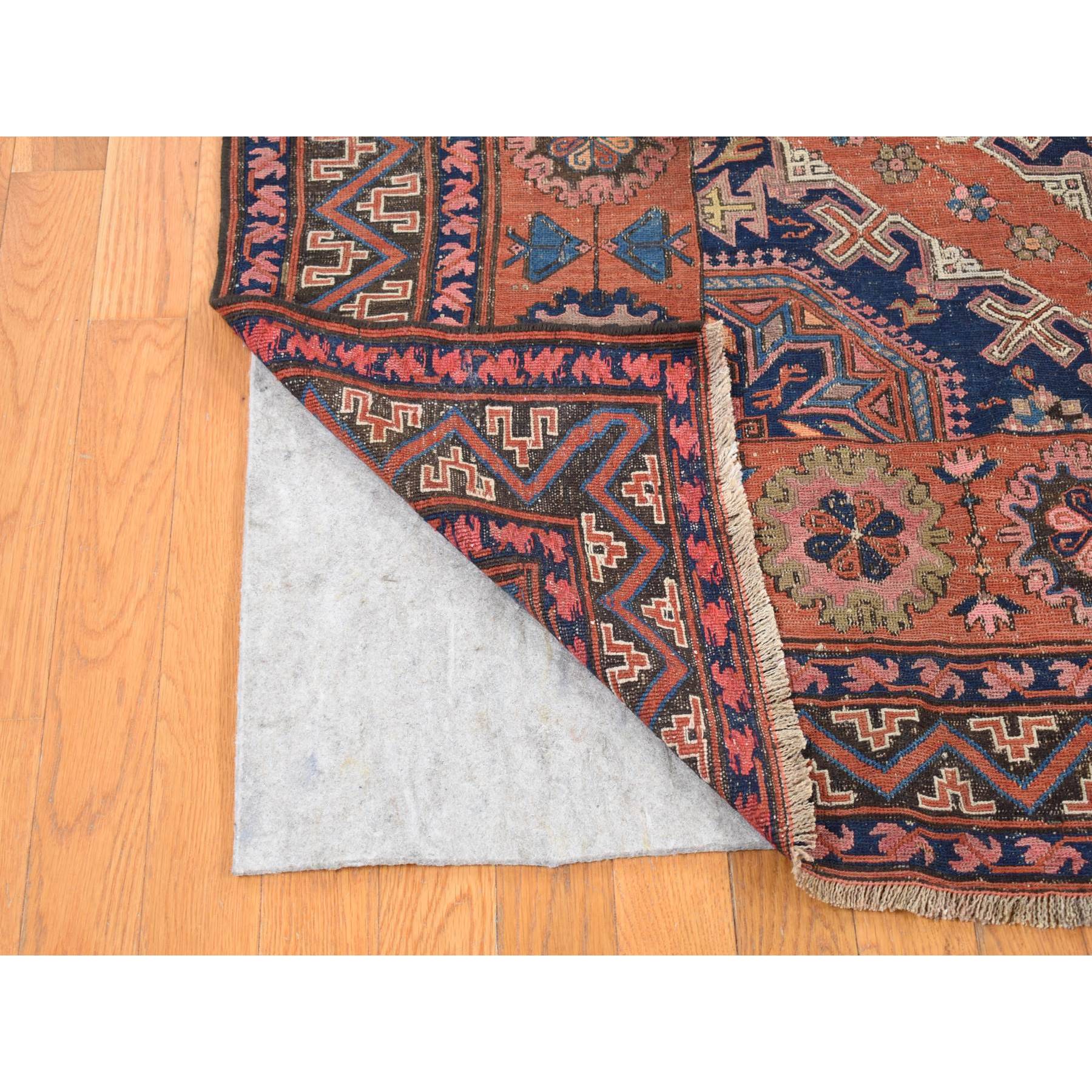 7'x11' Cinnamon Red, Antique Caucasian Soumak with Geometric Design, Pure Wool, Flat Weave, Hand Knotted, Clean, Good Condition, Sides and Ends Professionally Secured, Long and Narrow Oriental Rug Sh80599