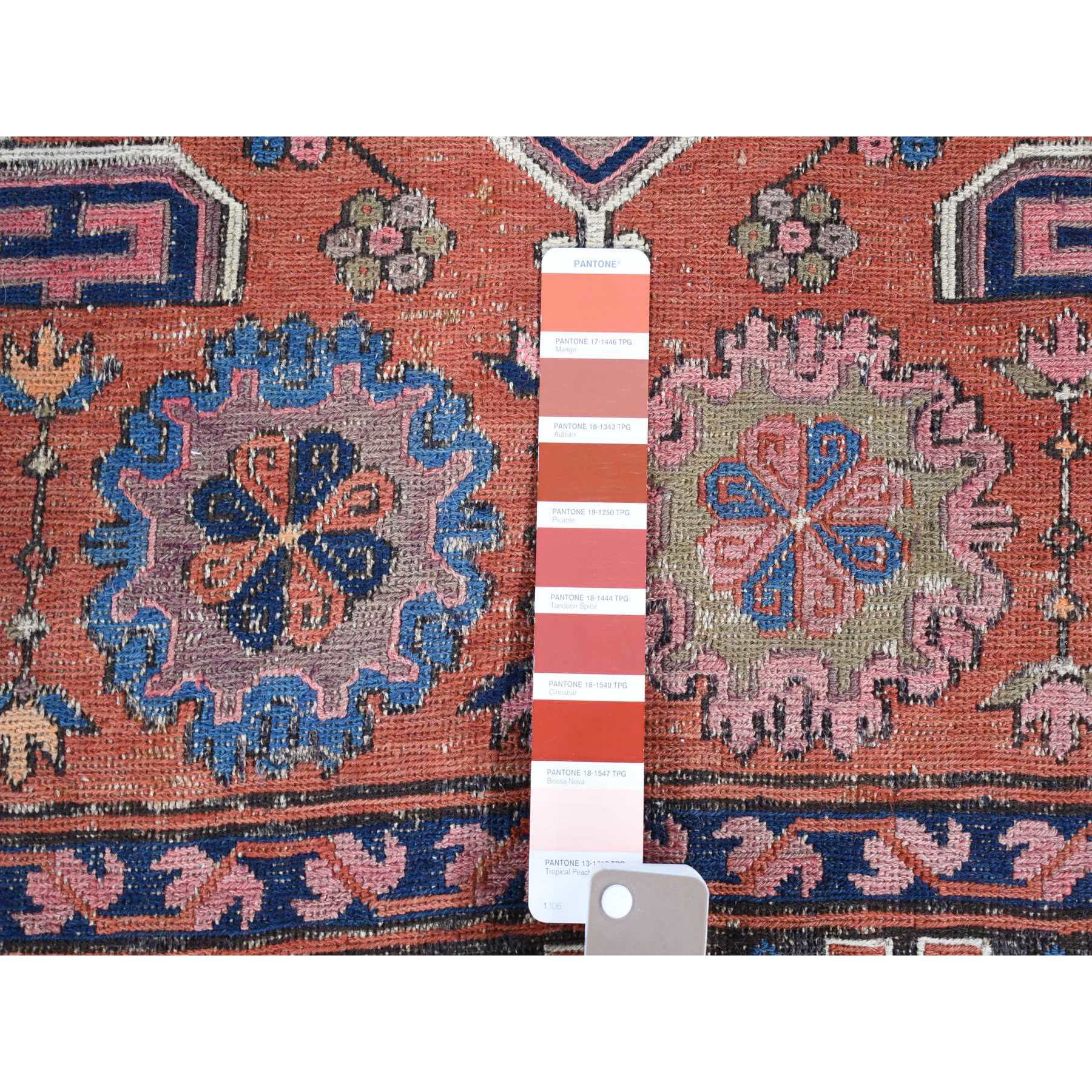 7'x11' Cinnamon Red, Antique Caucasian Soumak with Geometric Design, Pure Wool, Flat Weave, Hand Knotted, Clean, Good Condition, Sides and Ends Professionally Secured, Long and Narrow Oriental Rug Sh80599