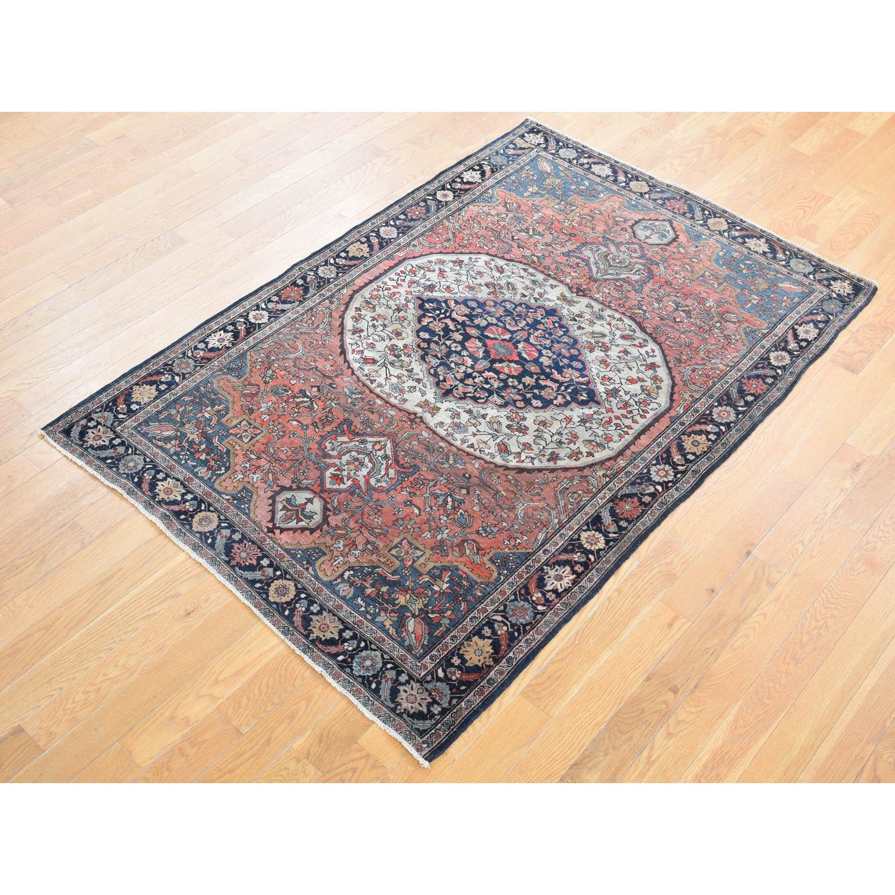 4'1"x6'4" Brick Red, Antique Persian Fereghan Sarouk Hand Knotted Pure Wool, Even Wear, Good Condition, Oriental Rug Sh80602