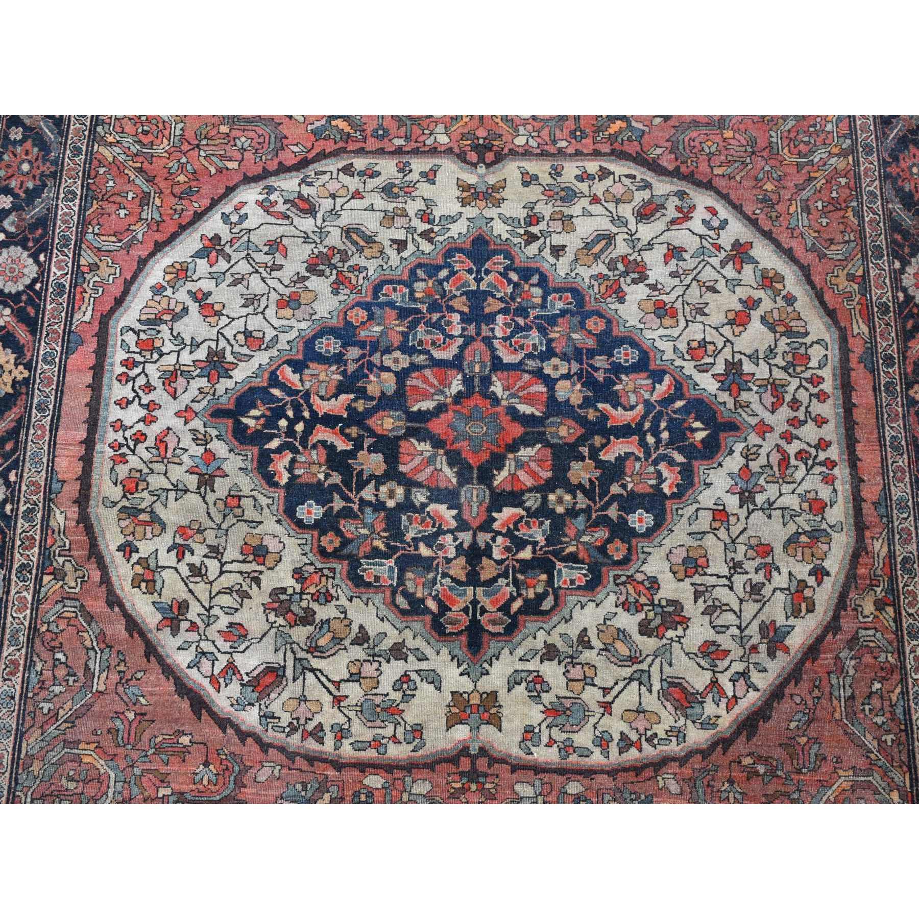 4'1"x6'4" Brick Red, Antique Persian Fereghan Sarouk Hand Knotted Pure Wool, Even Wear, Good Condition, Oriental Rug Sh80602