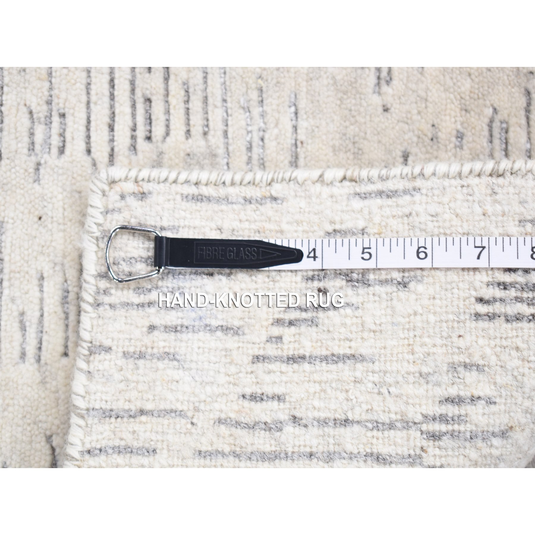 2'2"x3' Ivory, Modern with Repetitive Curvilinear Design Undyed Natural Wool, Hand Knotted Tone on Tone, Mat Oriental Rug Sh80603