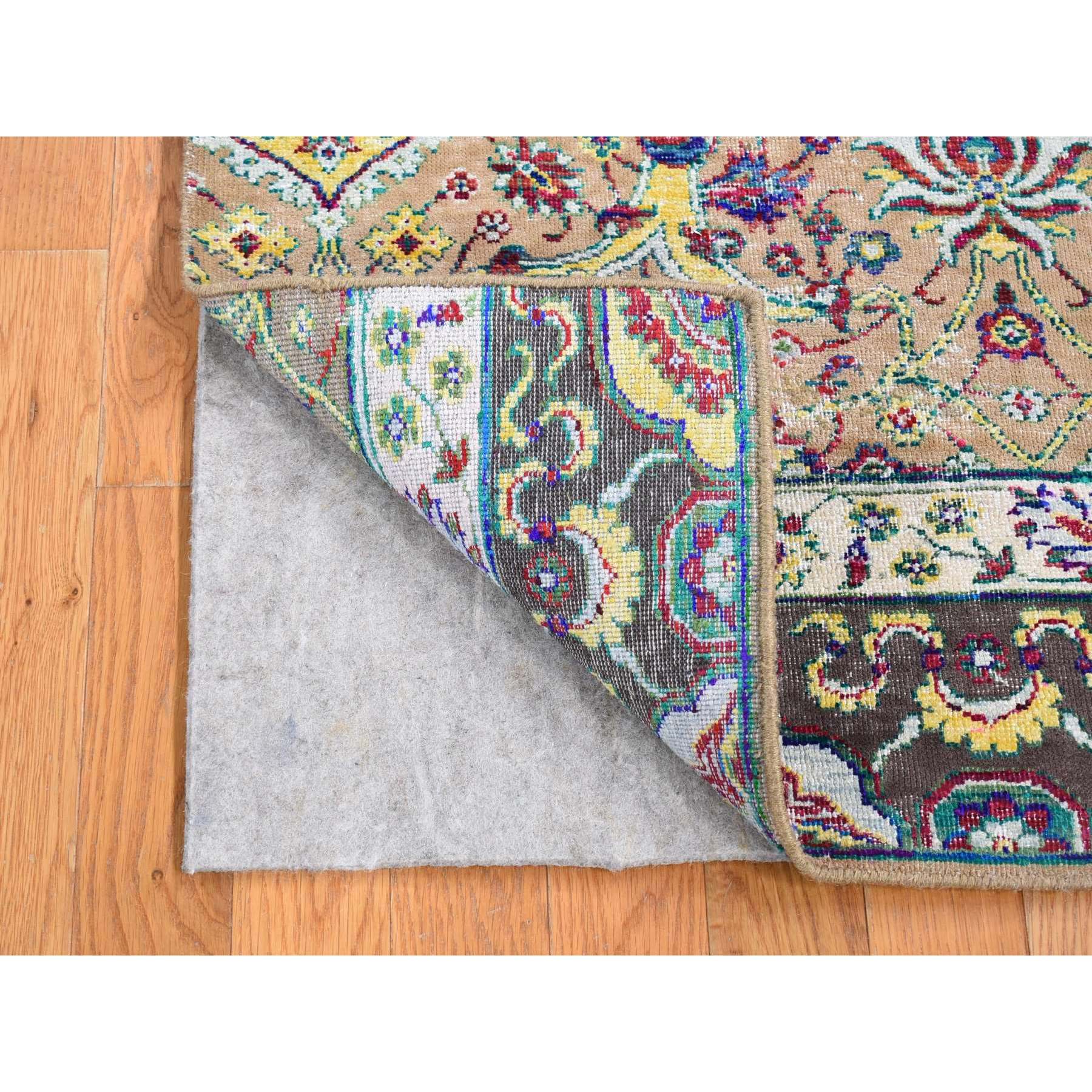 2'x2' Mocha Brown, Rajasthan All Over Design, Hand Knotted Wool and Sari Silk, Square Oriental Rug Sh80605