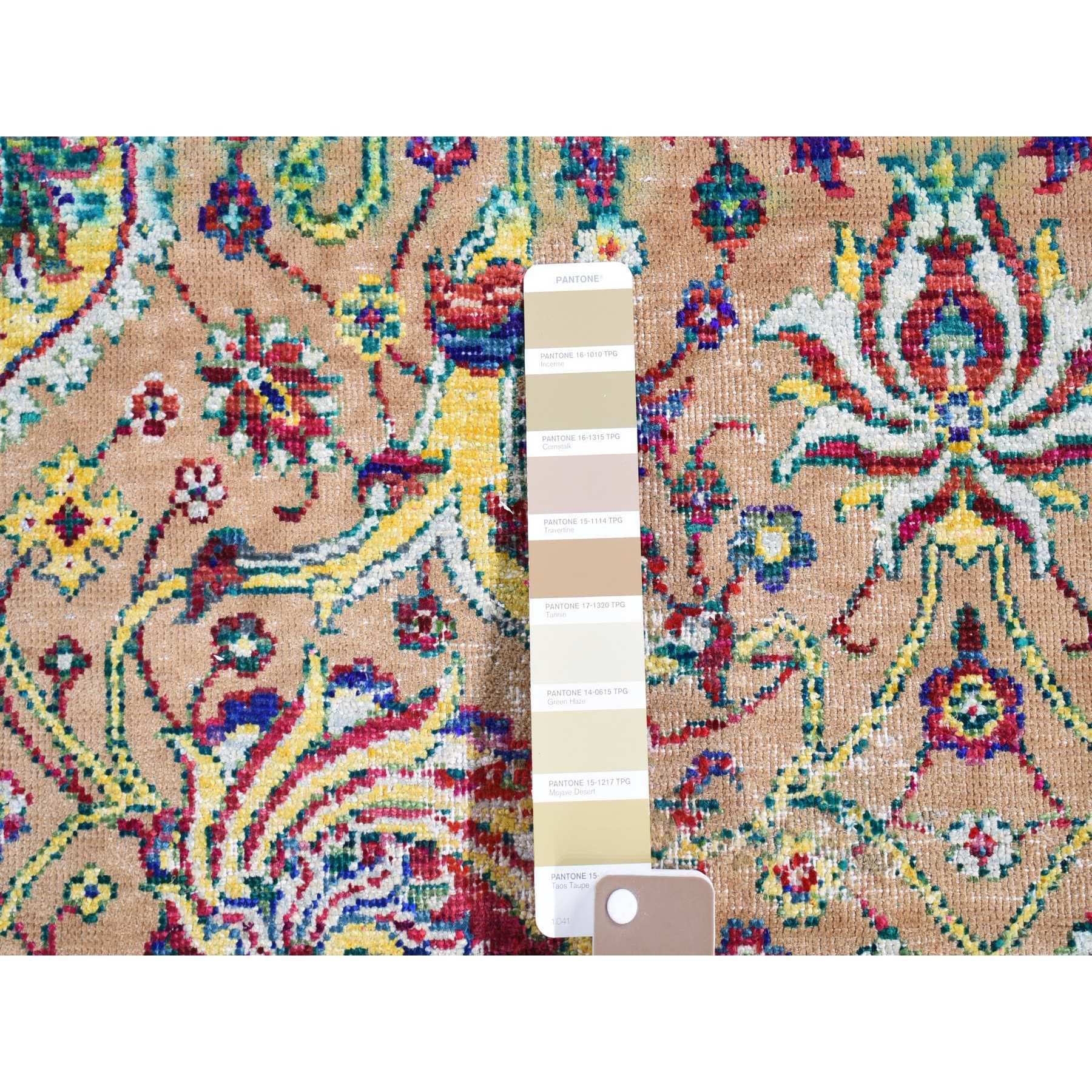 2'x2' Mocha Brown, Rajasthan All Over Design, Hand Knotted Wool and Sari Silk, Square Oriental Rug Sh80605