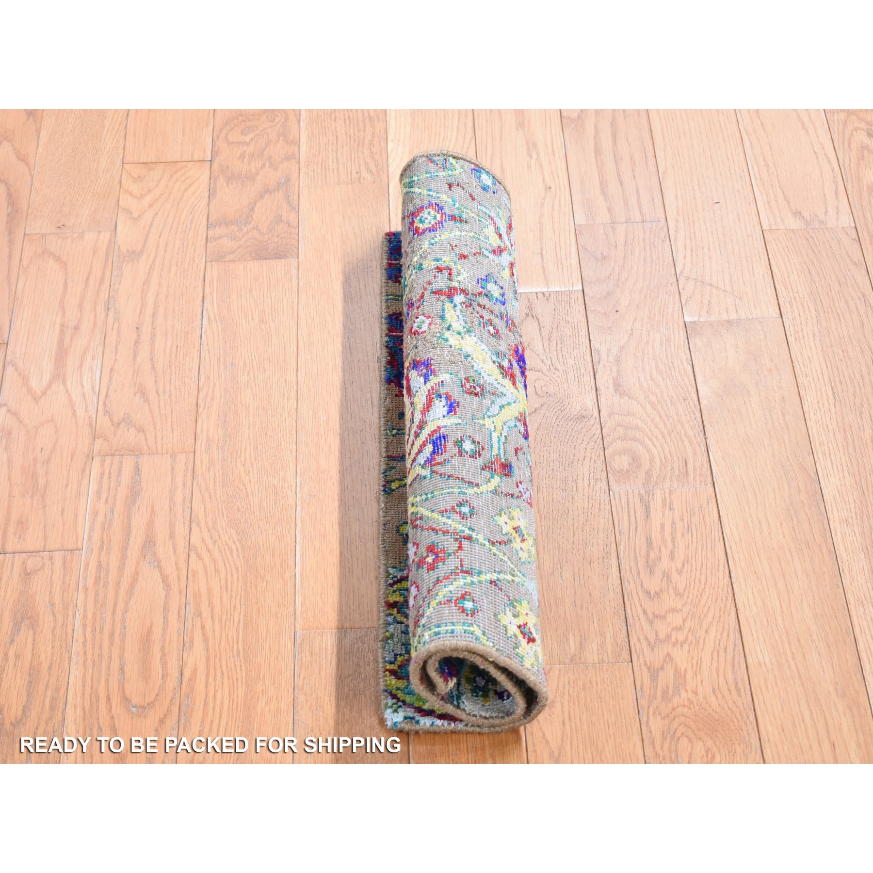 2'x2' Mocha Brown, Rajasthan All Over Design, Hand Knotted Wool and Sari Silk, Square Oriental Rug Sh80605