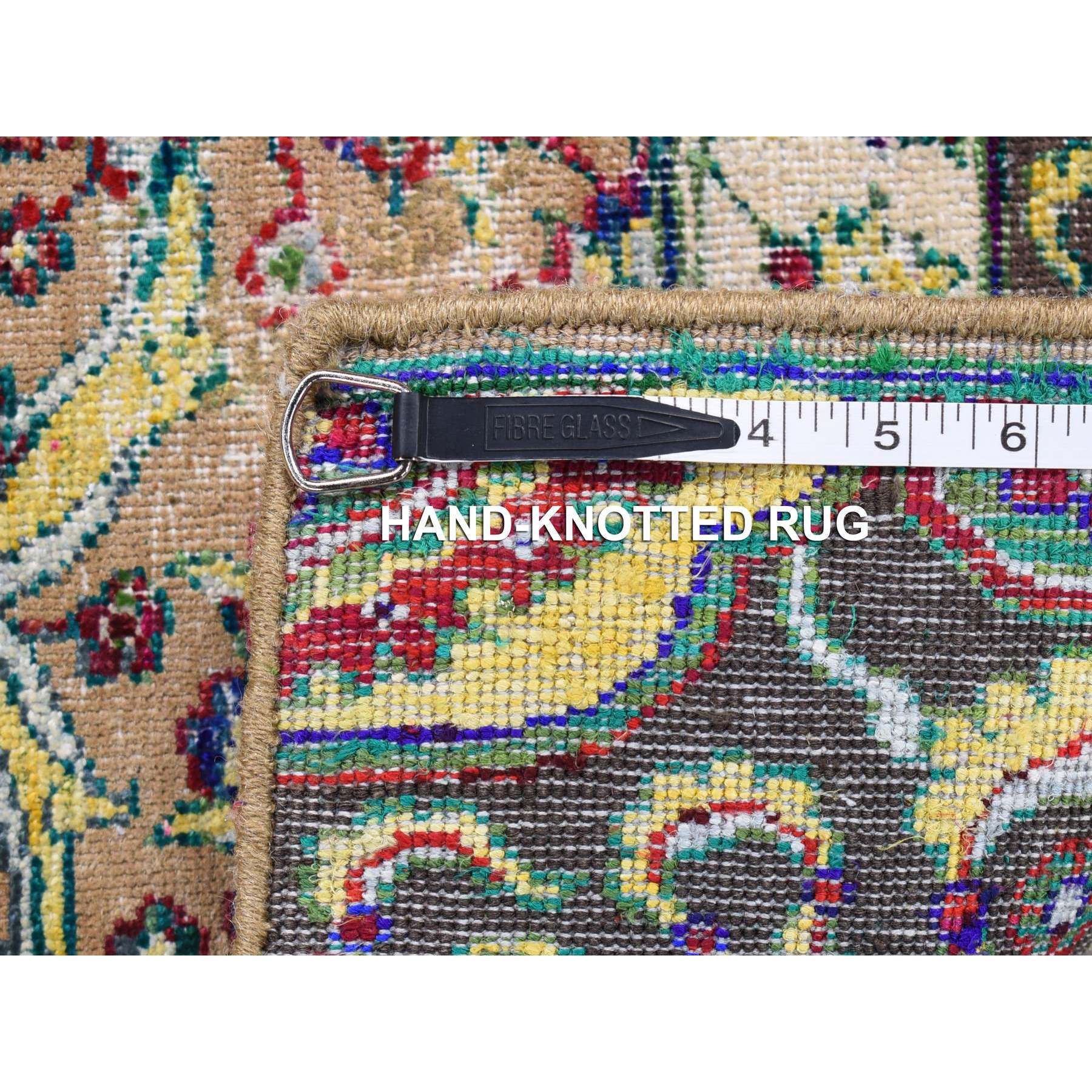2'x2' Mocha Brown, Rajasthan All Over Design, Hand Knotted Wool and Sari Silk, Square Oriental Rug Sh80605