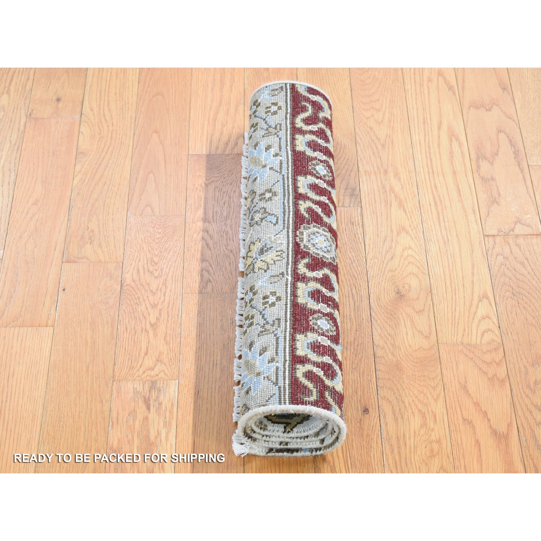 2'x3'2" Ivory, Rajasthan All Over Design, Hand Knotted 100%Wool, Mat Fragment Sample Oriental Rug Sh80606