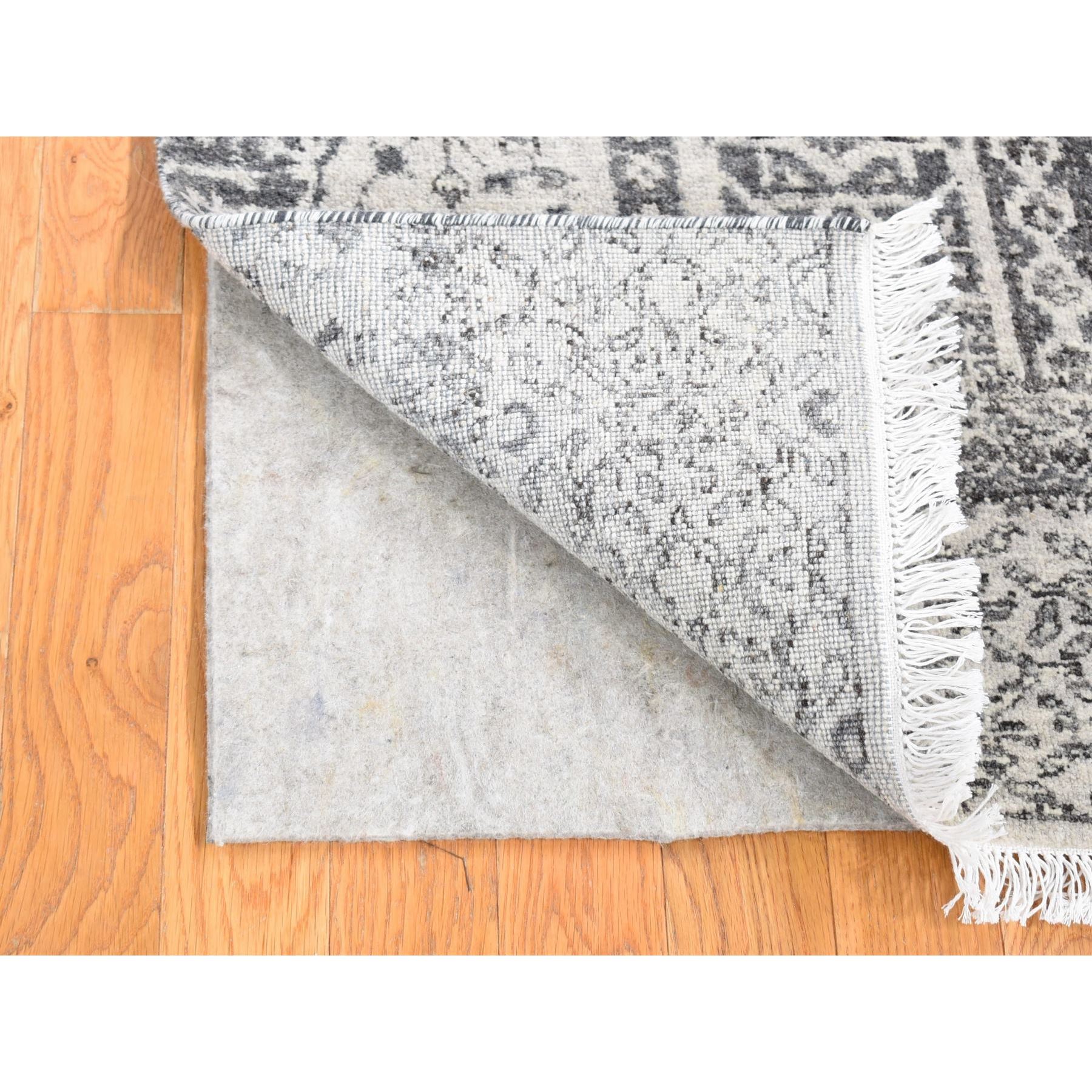 2'1"x2'1" Goose Gray, Undyed Natural Wool with Mamluk Design, 100%Wool Hand Knotted, Square Oriental Rug Sh80607