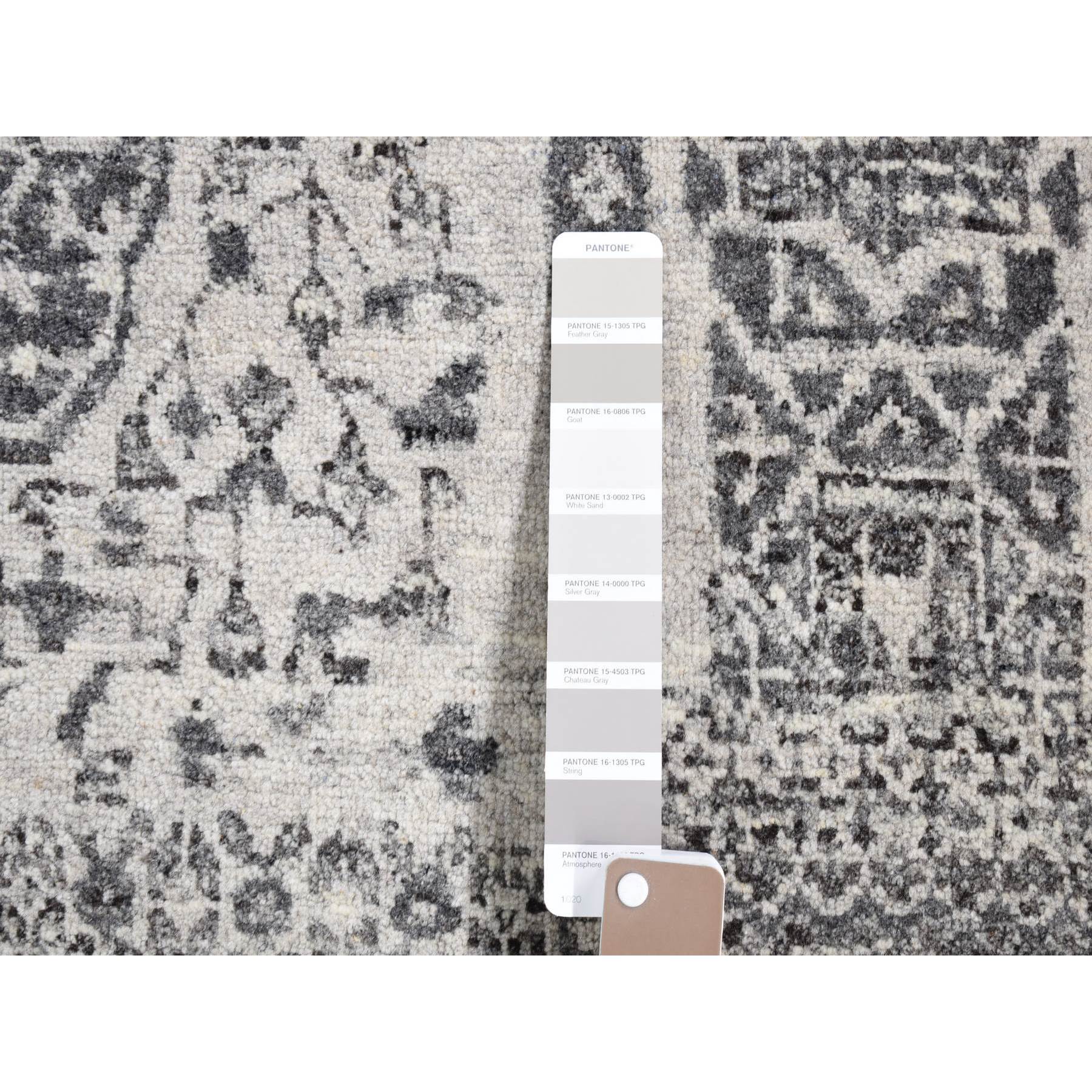 2'1"x2'1" Goose Gray, Undyed Natural Wool with Mamluk Design, 100%Wool Hand Knotted, Square Oriental Rug Sh80607
