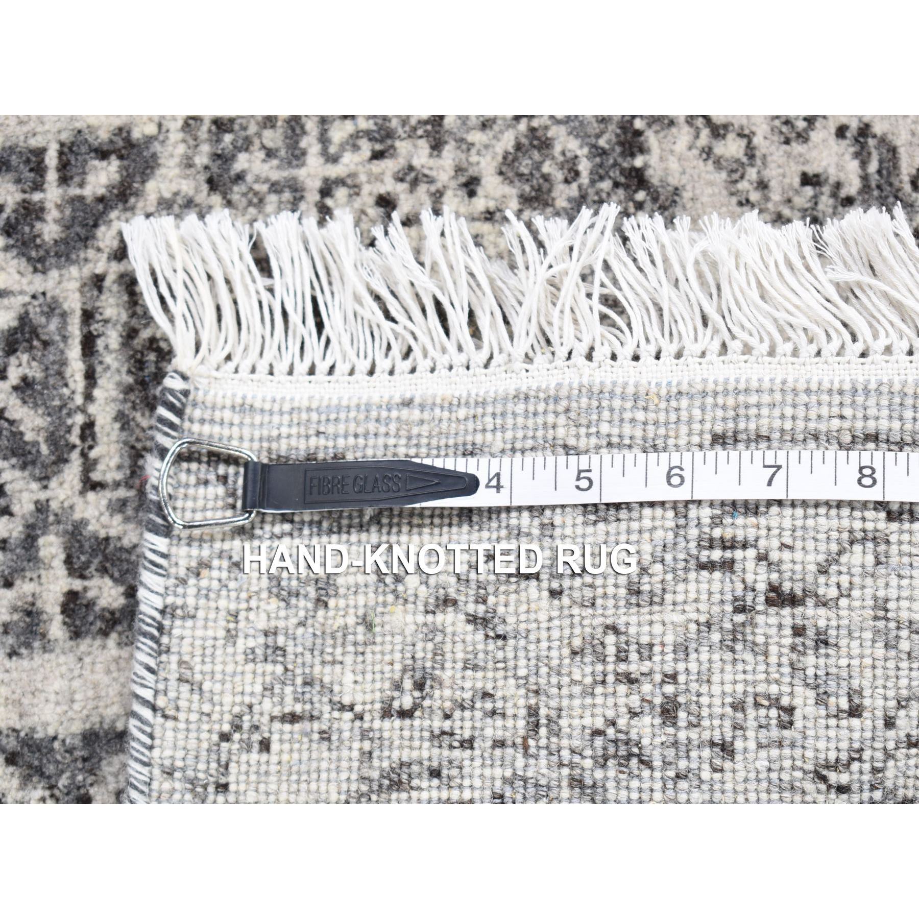 2'1"x2'1" Goose Gray, Undyed Natural Wool with Mamluk Design, 100%Wool Hand Knotted, Square Oriental Rug Sh80607