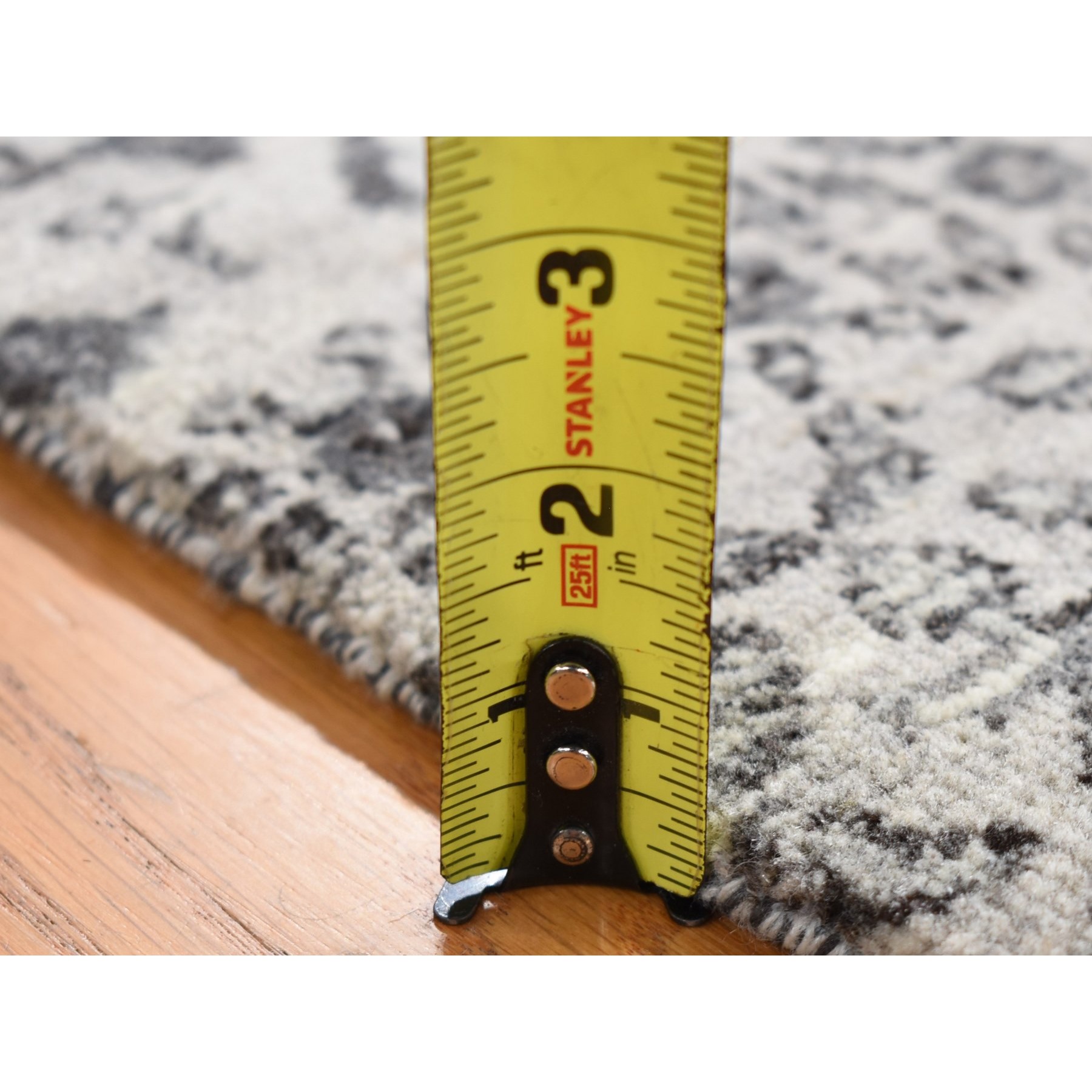 2'1"x2'1" Goose Gray, Undyed Natural Wool with Mamluk Design, 100%Wool Hand Knotted, Square Oriental Rug Sh80607