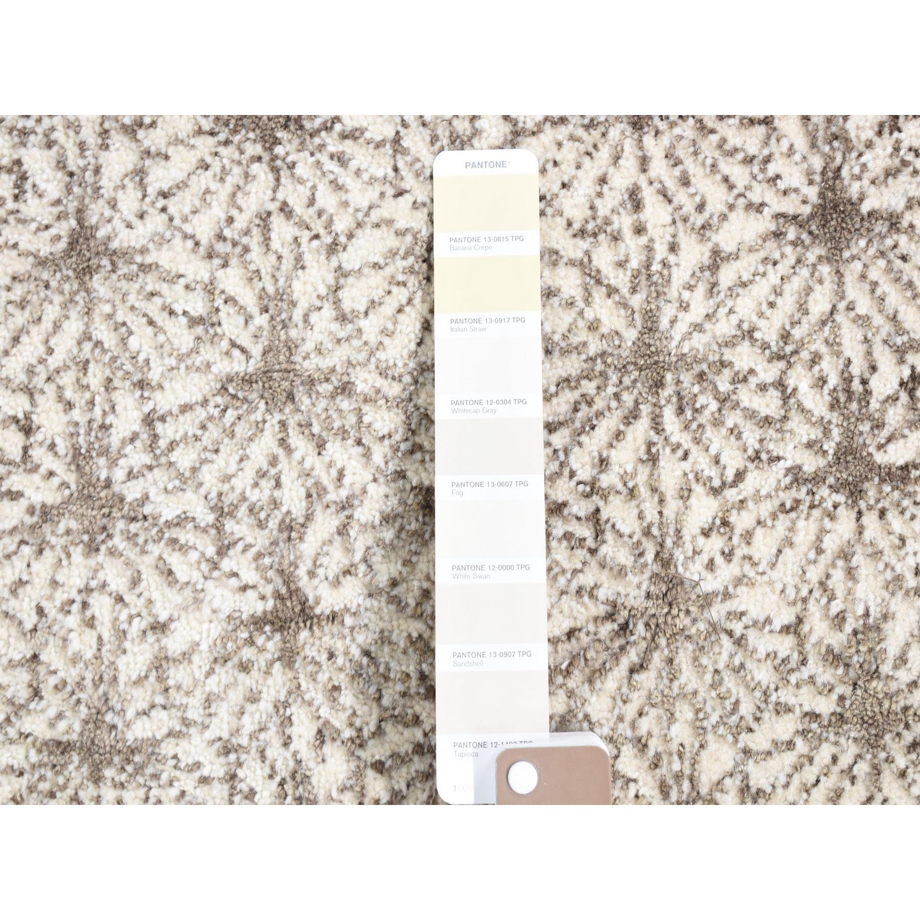 2'1"x2'1" Ivory, Modern Design with Intricate All Over Pattern, Wool and Silk Hand Knotted, Square Sample Oriental Rug Sh80608