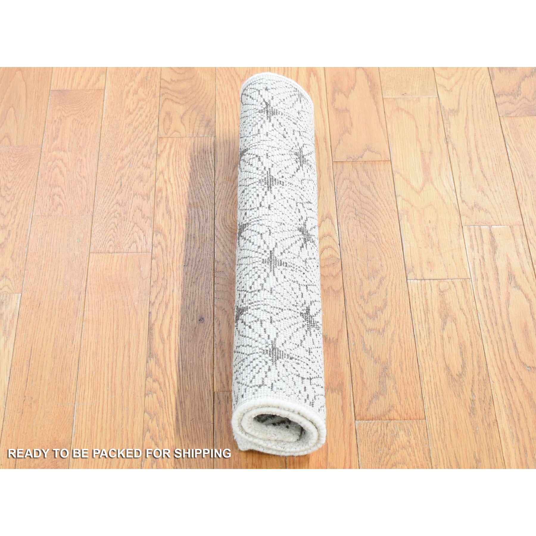 2'1"x2'1" Ivory, Modern Design with Intricate All Over Pattern, Wool and Silk Hand Knotted, Square Sample Oriental Rug Sh80608