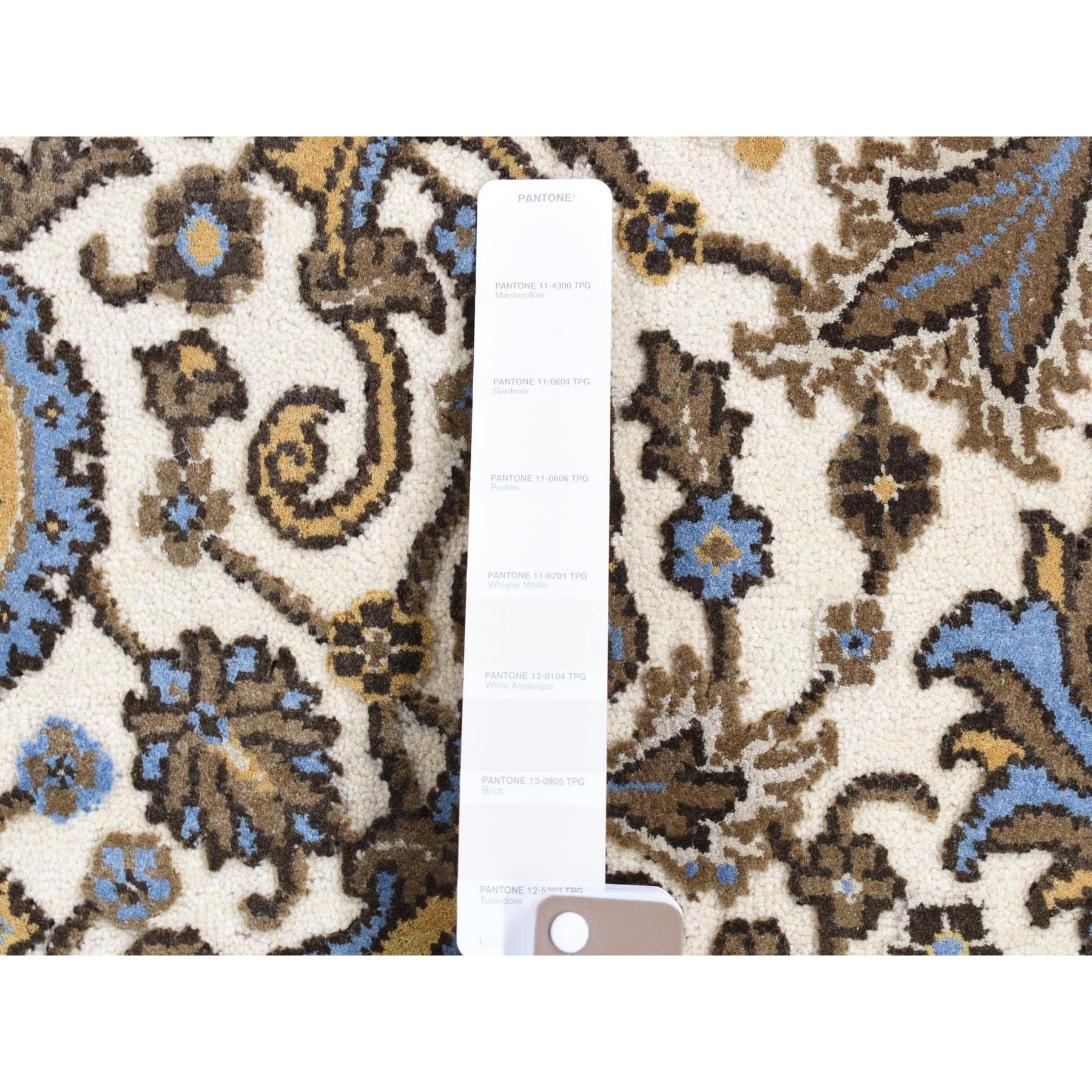 2'x3'2" Ivory, Rajasthan with All Over Design, Hand Knotted 100% Wool, Mat Fragment Sample Oriental Rug Sh80612