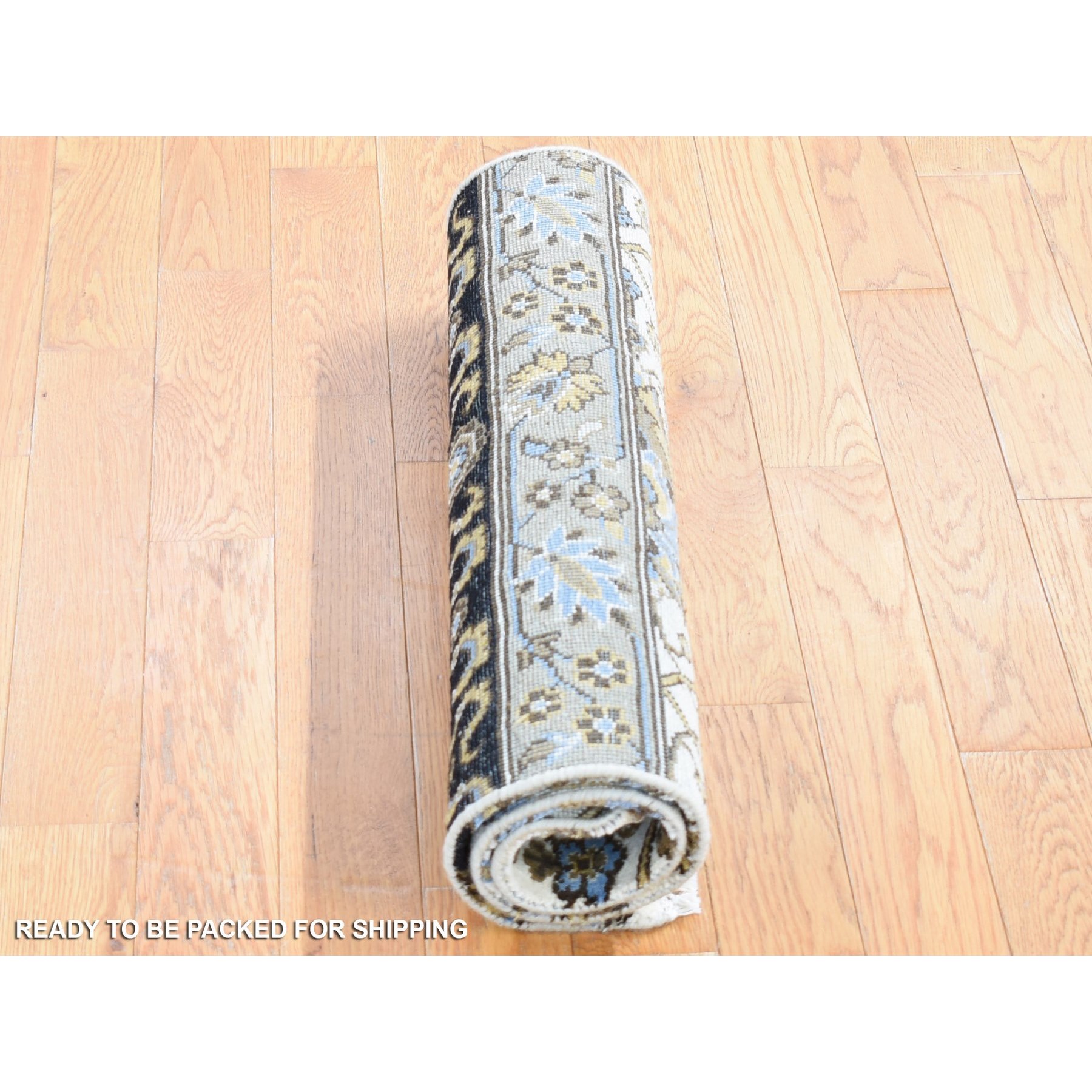 2'x3'2" Ivory, Rajasthan with All Over Design, Hand Knotted 100% Wool, Mat Fragment Sample Oriental Rug Sh80612