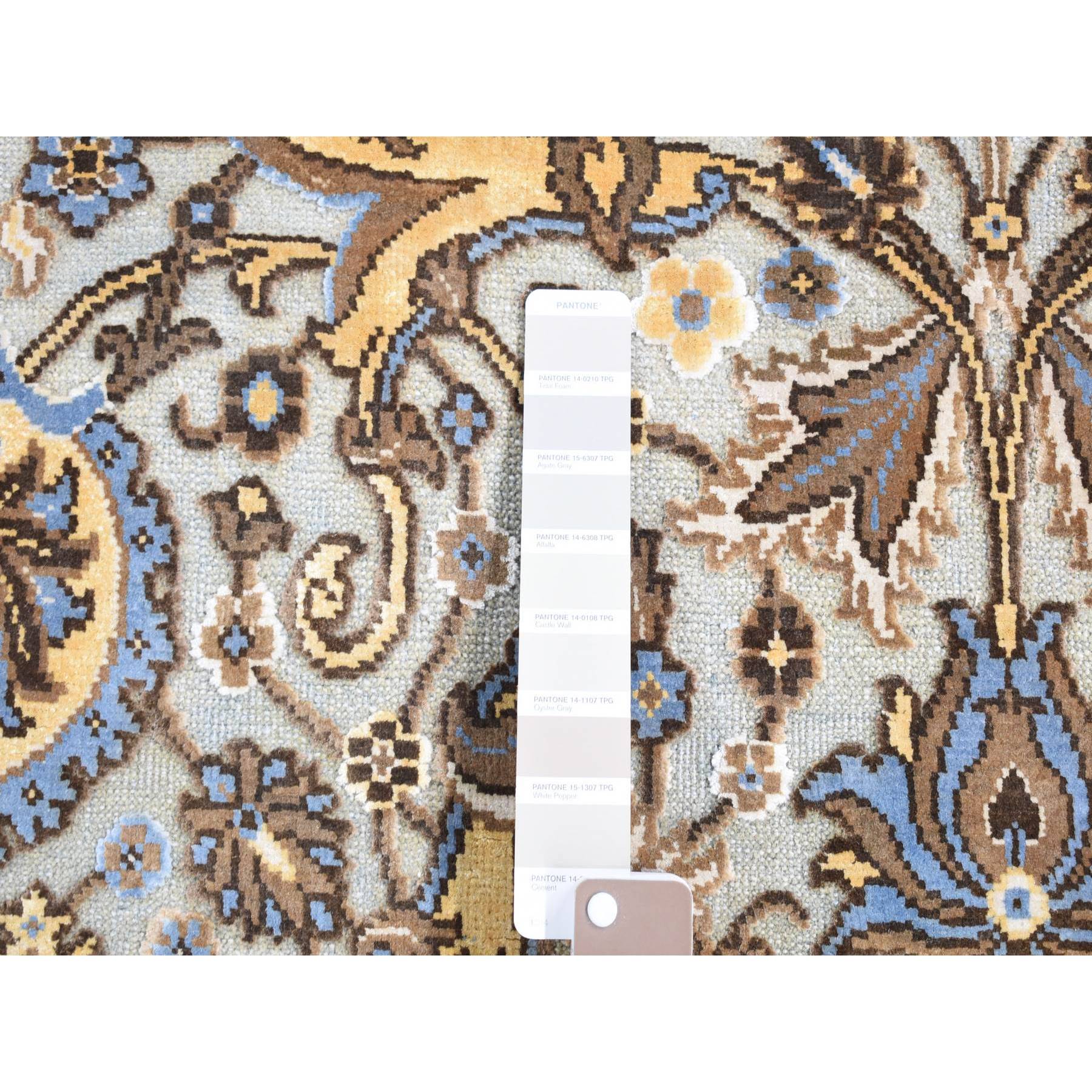 2'x3'2" Platinum Gray, Rajasthan with All Over Design, Hand Knotted 100% Wool, Mat Fragment Sample Oriental Rug Sh80613