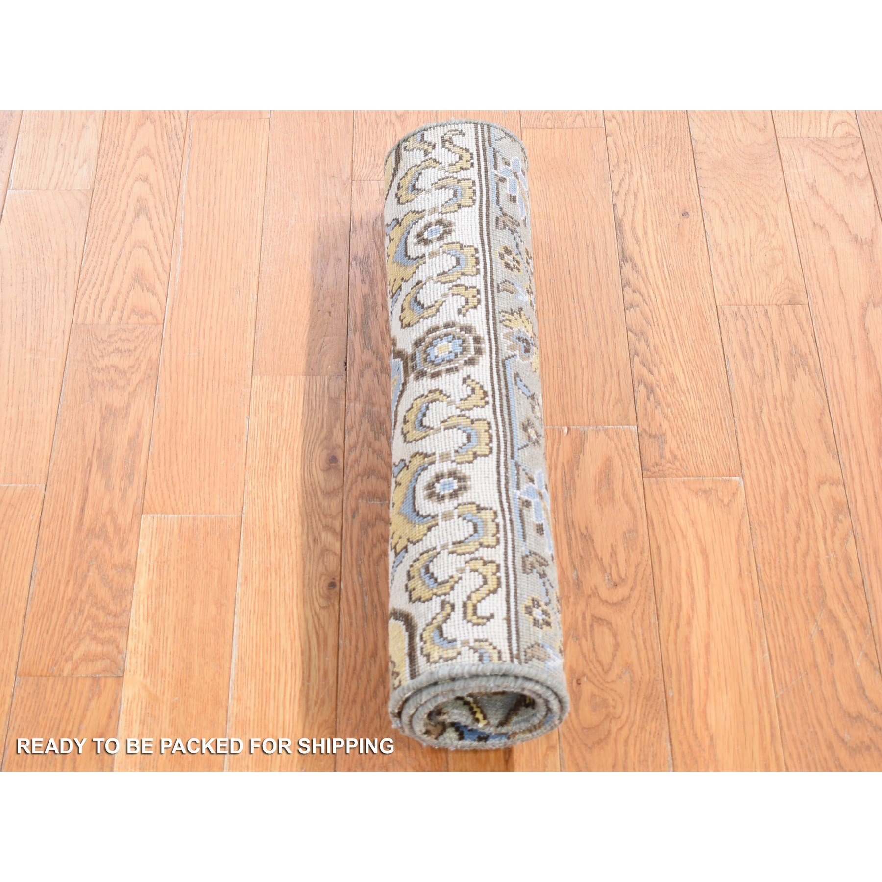 2'x3'2" Platinum Gray, Rajasthan with All Over Design, Hand Knotted 100% Wool, Mat Fragment Sample Oriental Rug Sh80613