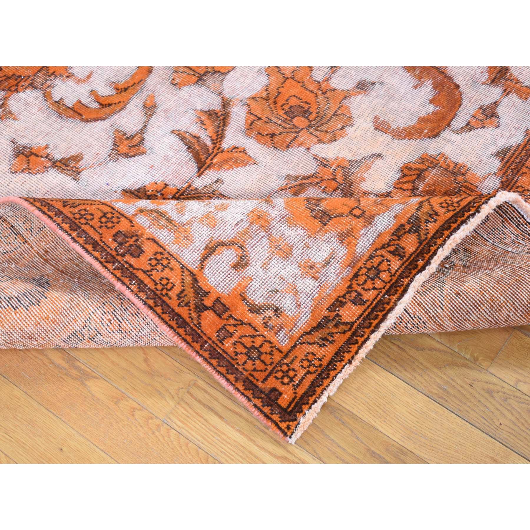 8'1"x10'9" Vivid Orange, Overdyed Vintage Persian Tabriz Barjasta Design, Soft Wool Hand Knotted, Oriental Rug Sh80665