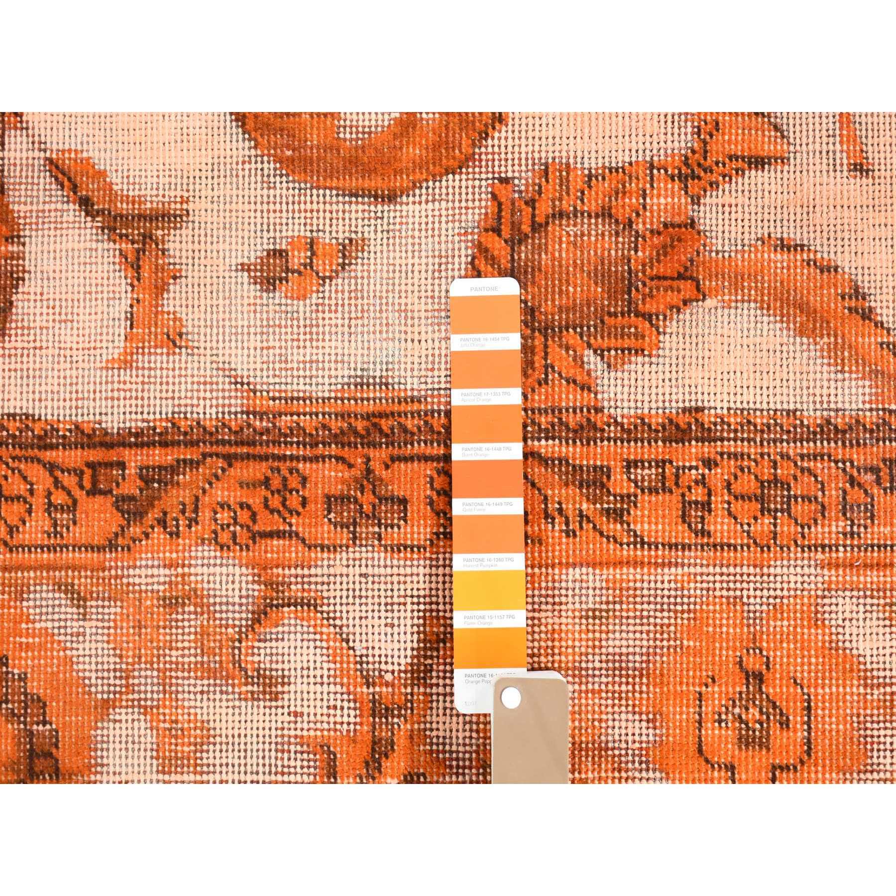 8'1"x10'9" Vivid Orange, Overdyed Vintage Persian Tabriz Barjasta Design, Soft Wool Hand Knotted, Oriental Rug Sh80665