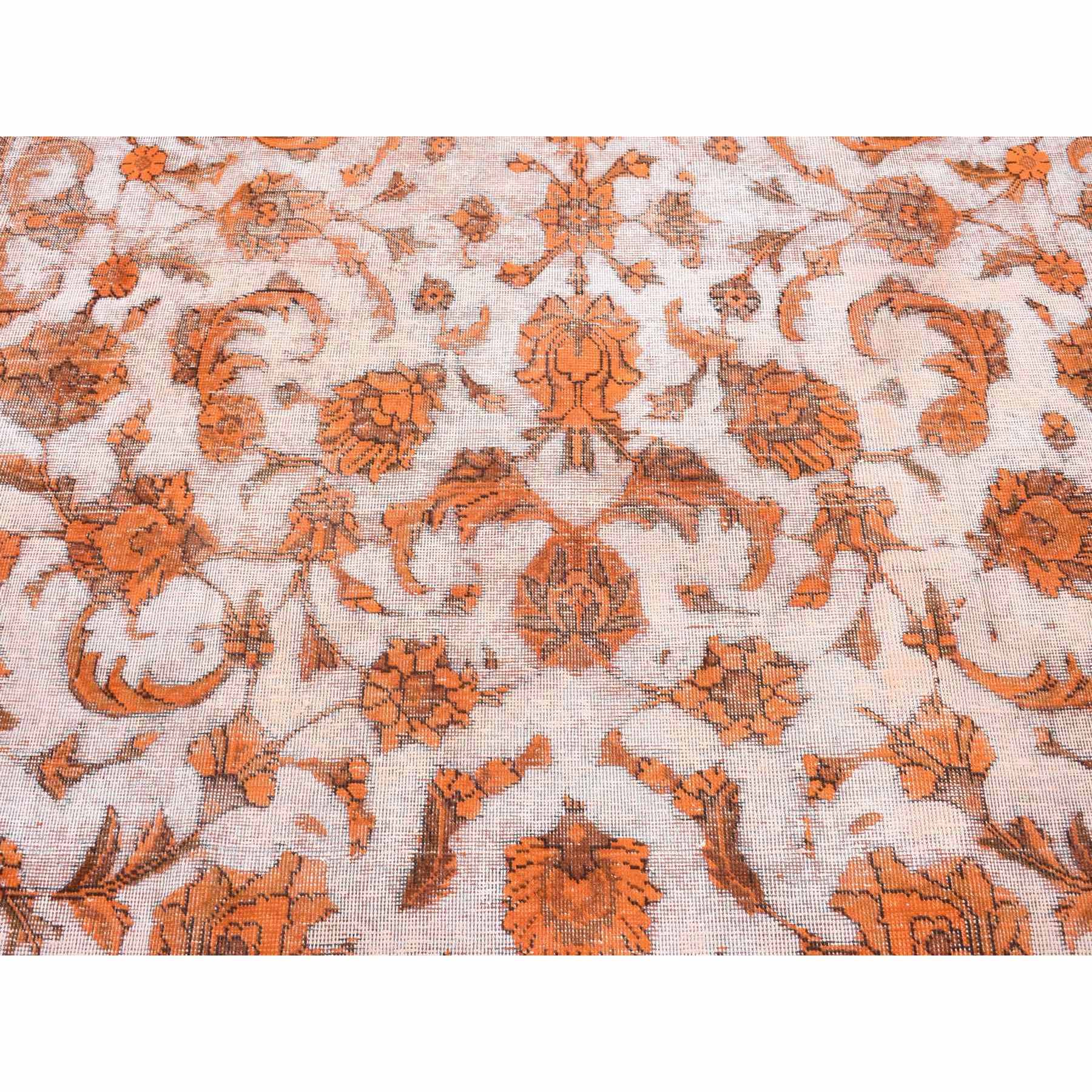 8'1"x10'9" Vivid Orange, Overdyed Vintage Persian Tabriz Barjasta Design, Soft Wool Hand Knotted, Oriental Rug Sh80665