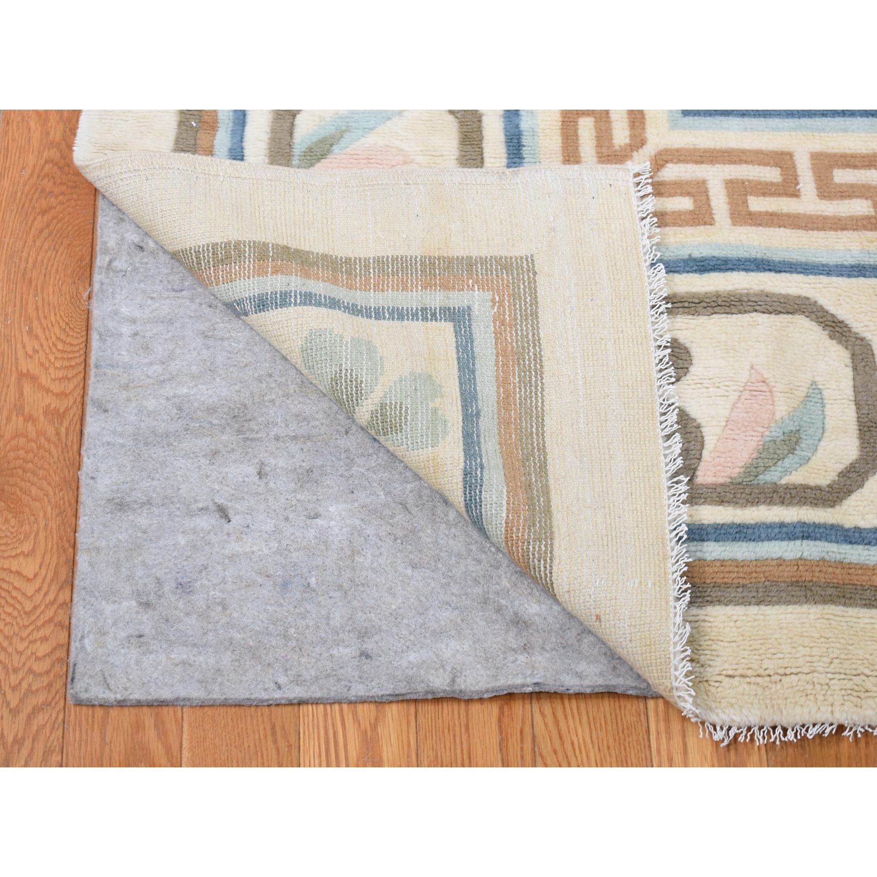 13'9"x23'5" Ivory, Vintage Chinese, Ming Dynasty Design, Hand Knotted, Full Pile, XL, Sides and Edges Professionally Secured, Pure Wool Oriental Rug Sh80701