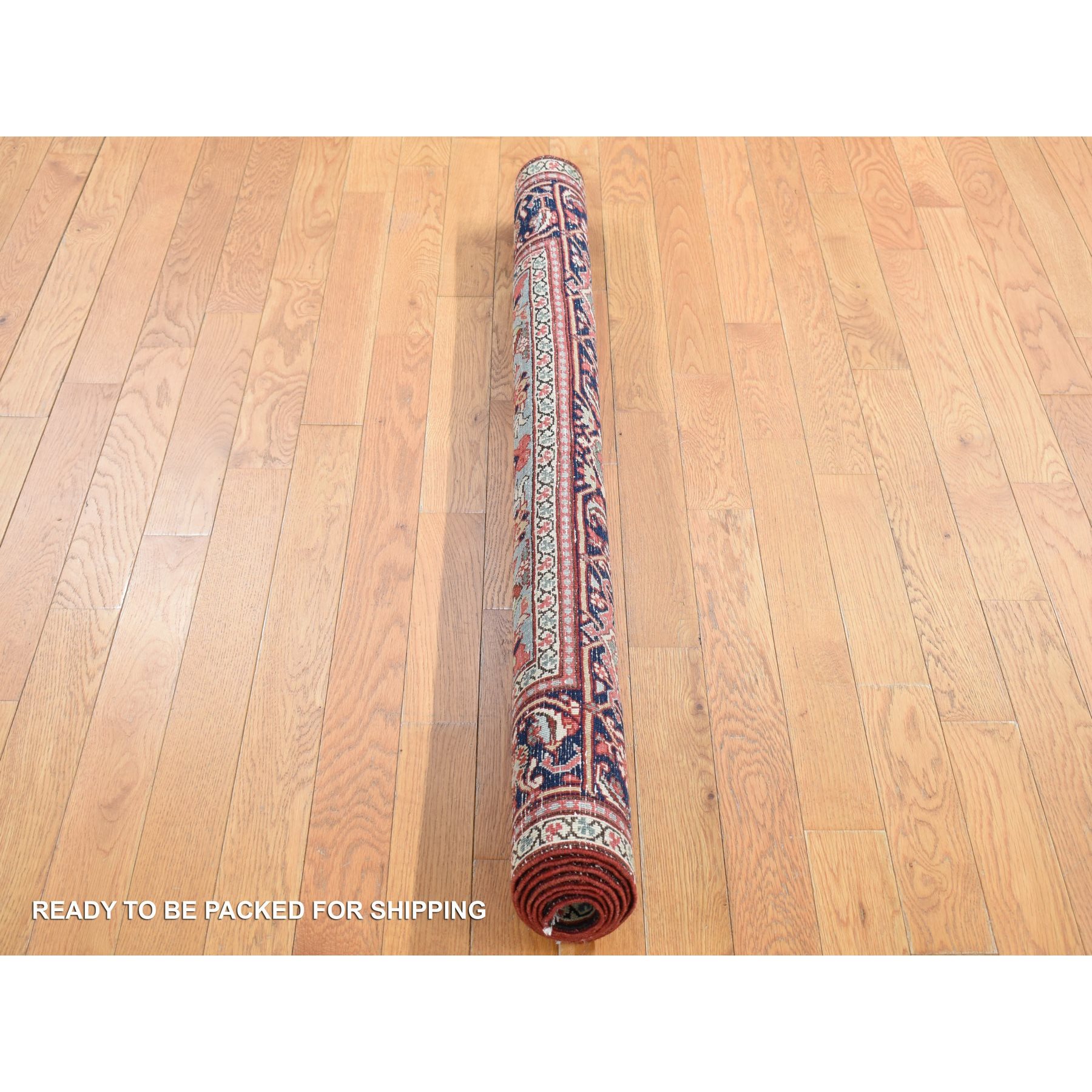 4'9"x5'9" Crimson Red, Antique Persian Serapi Heriz, Good Condition, Soft and Supple, Even Wear, Clean with Sides and Ends Professionally Secured, Hand Knotted, Pure Wool Oriental Rug Sh80708