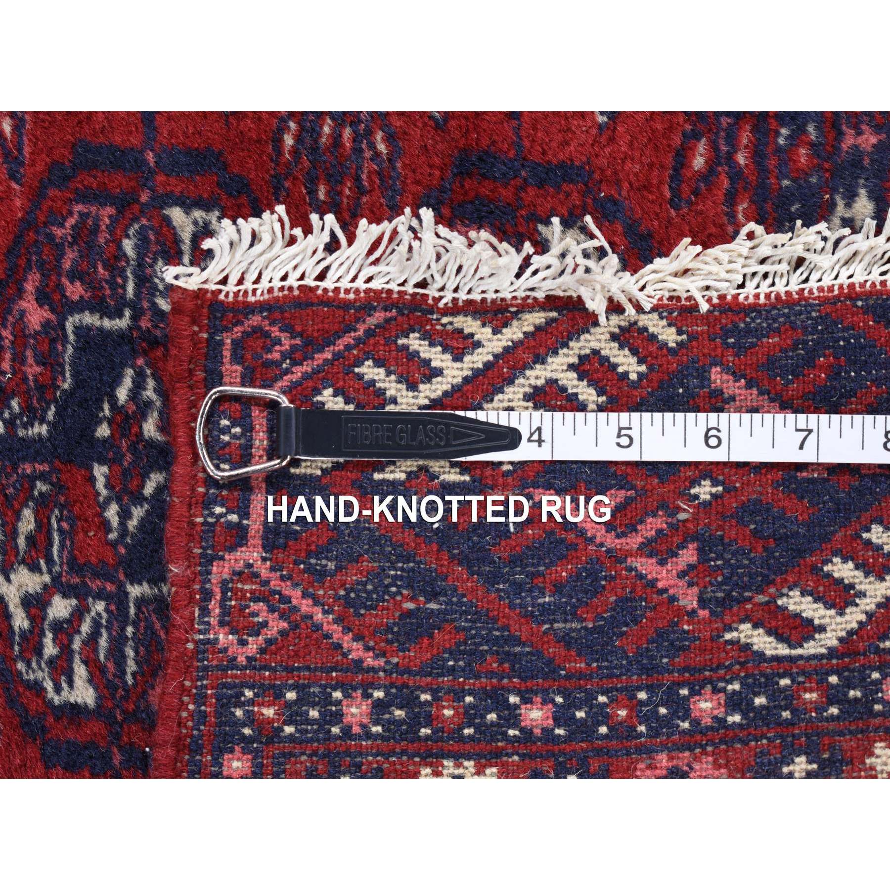 3'1"x5'4" Crimson Red, Old Turkeman Bokara, Elephant Feet Medallions, Soft and Supple, Full Even Pile, Clean with Sides and Ends Professionally Secured, Hand Knotted, Pure Wool Oriental Rug Sh80719