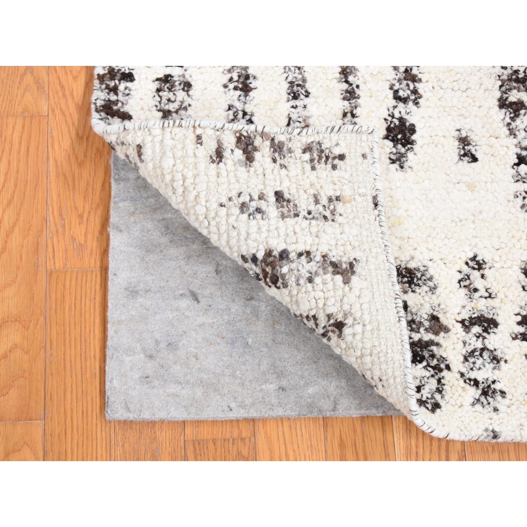 3'x3' Black, Modern Erased Column Design, Thick and Plush, Pure Wool, Hand Knotted, Small Square Oriental Rug Sh80747