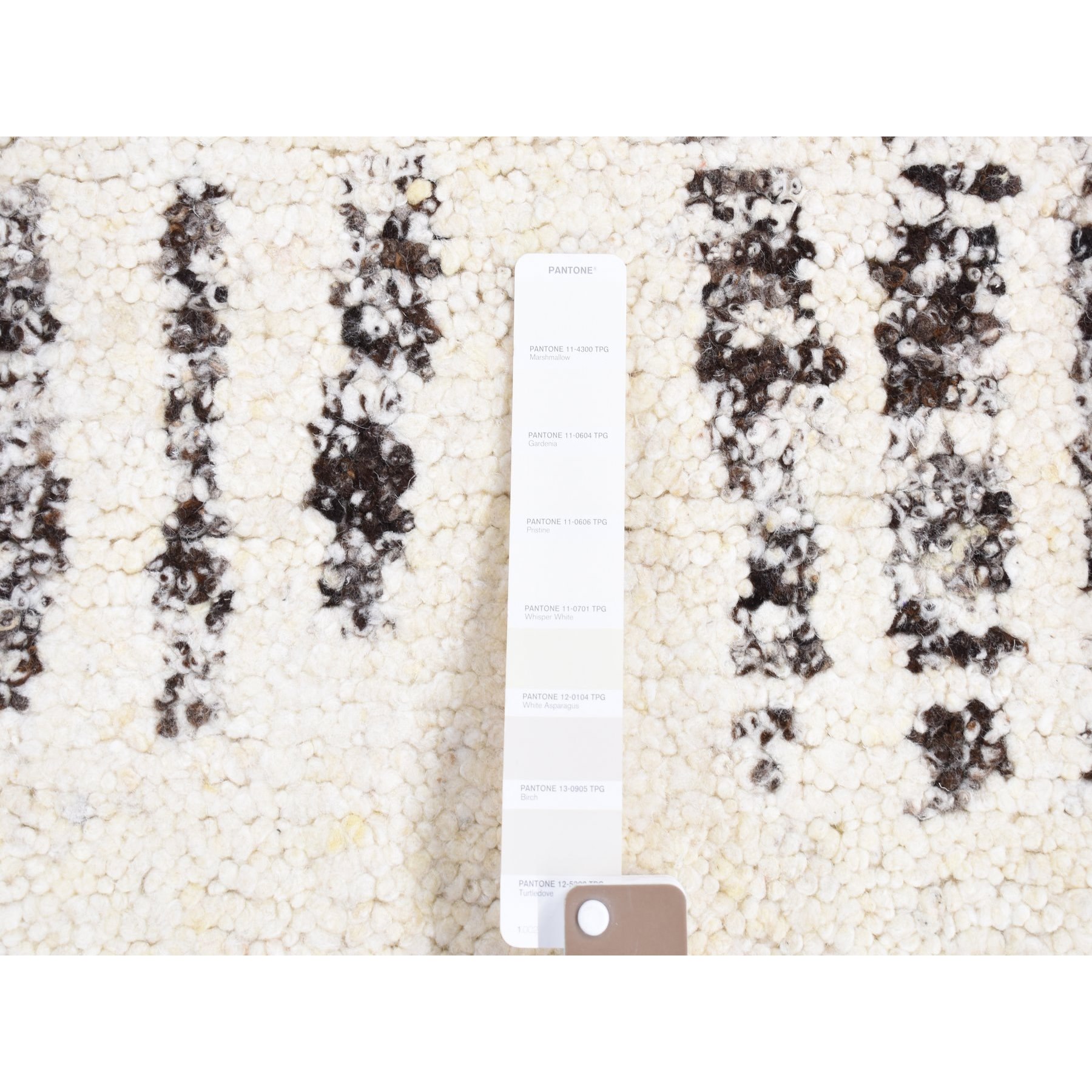 3'x3' Black, Modern Erased Column Design, Thick and Plush, Pure Wool, Hand Knotted, Small Square Oriental Rug Sh80747