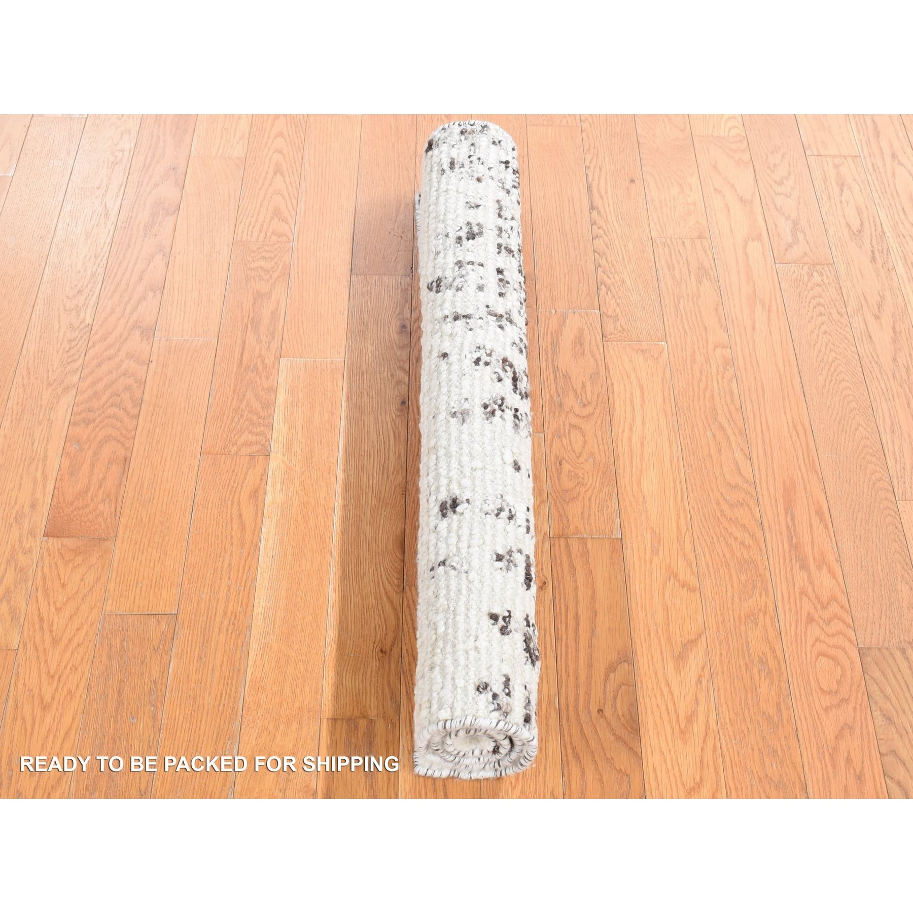 3'x3' Black, Modern Erased Column Design, Thick and Plush, Pure Wool, Hand Knotted, Small Square Oriental Rug Sh80747