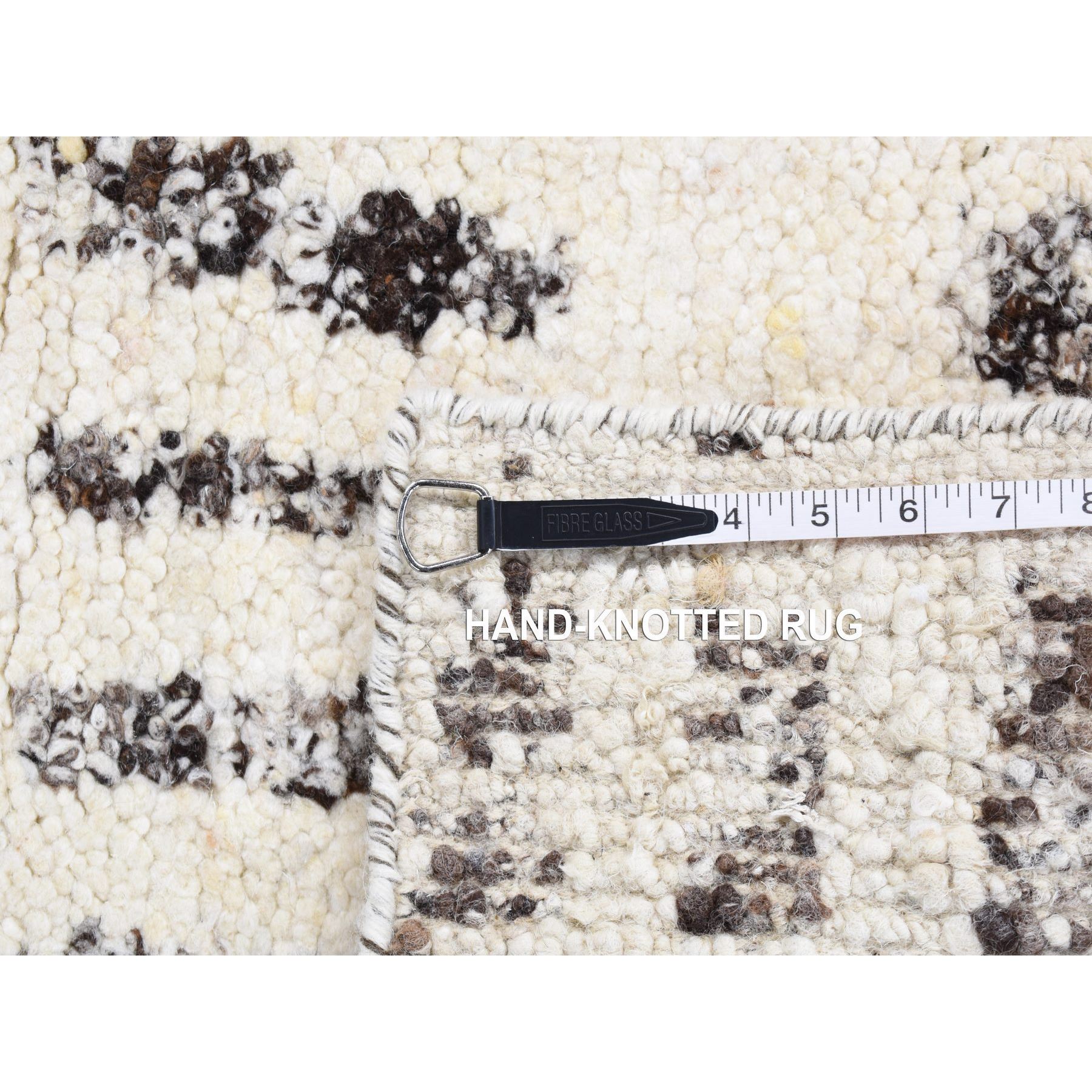 3'x3' Black, Modern Erased Column Design, Thick and Plush, Pure Wool, Hand Knotted, Small Square Oriental Rug Sh80747