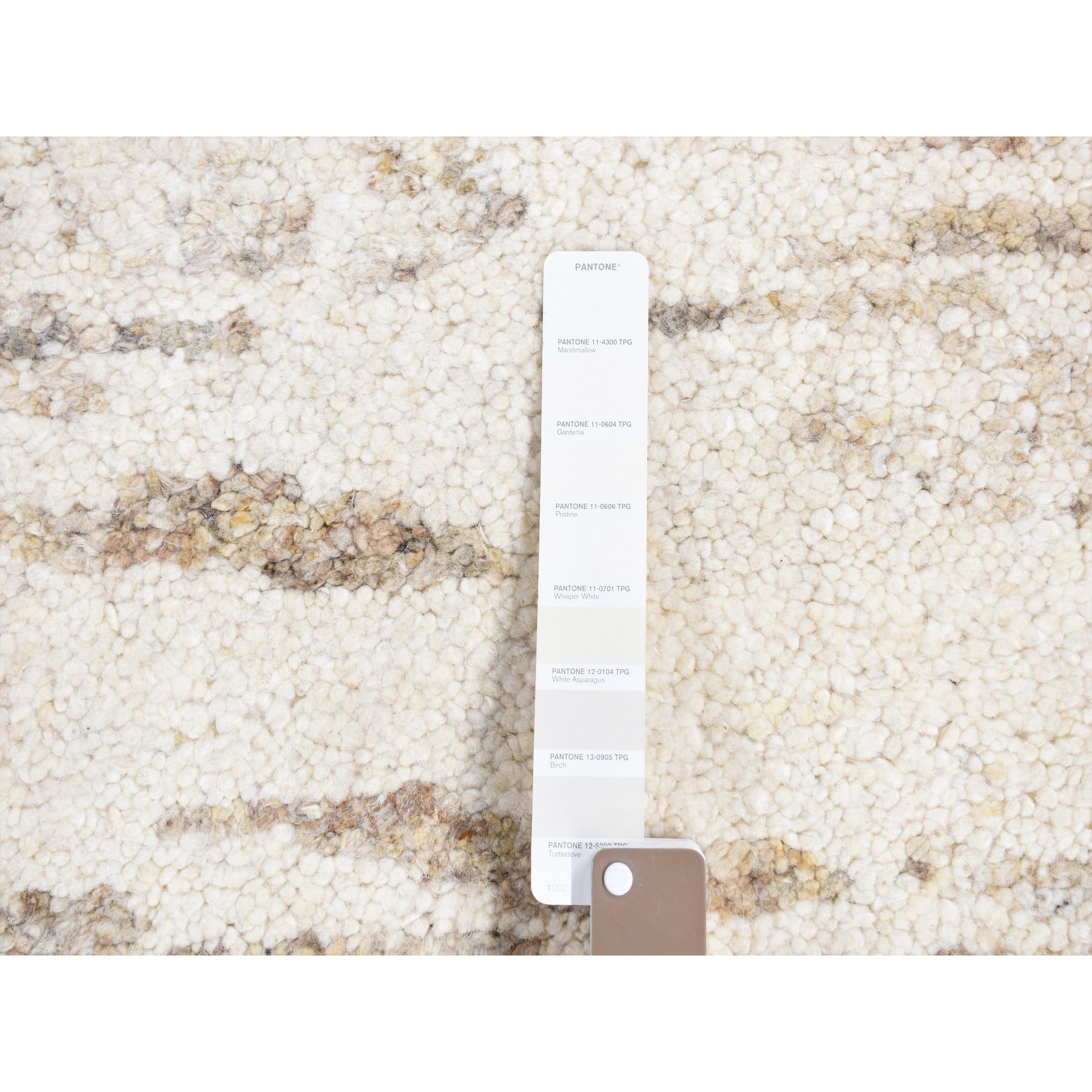 3'x3' Earth Tone Colors, Modern Thick Chunky Texture, Plush Pile, Organic Undyed Natural Wool Hand Knotted, Square Oriental Rug Sh80752