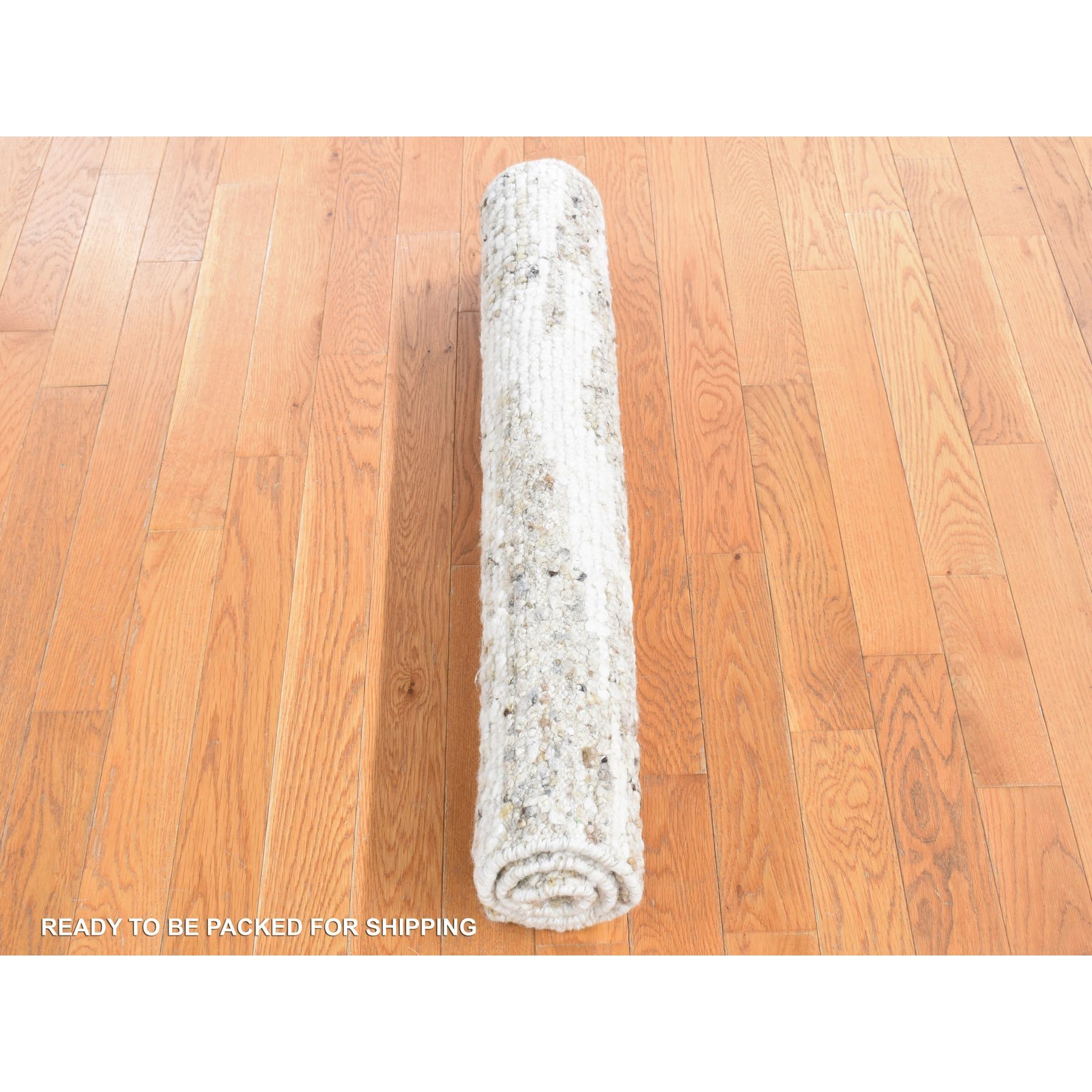 3'x3' Earth Tone Colors, Modern Thick Chunky Texture, Plush Pile, Organic Undyed Natural Wool Hand Knotted, Square Oriental Rug Sh80752