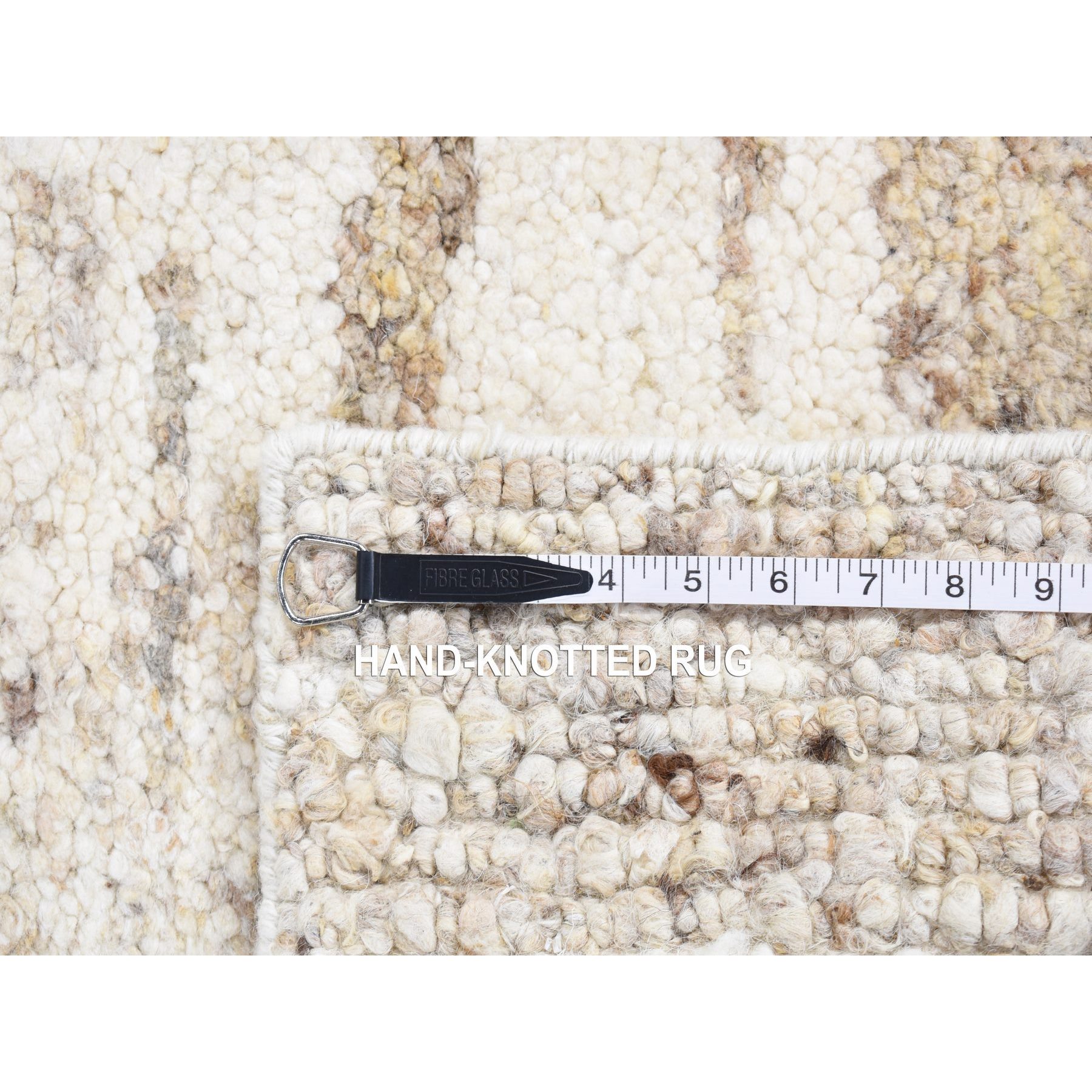 3'x3' Earth Tone Colors, Modern Thick Chunky Texture, Plush Pile, Organic Undyed Natural Wool Hand Knotted, Square Oriental Rug Sh80752