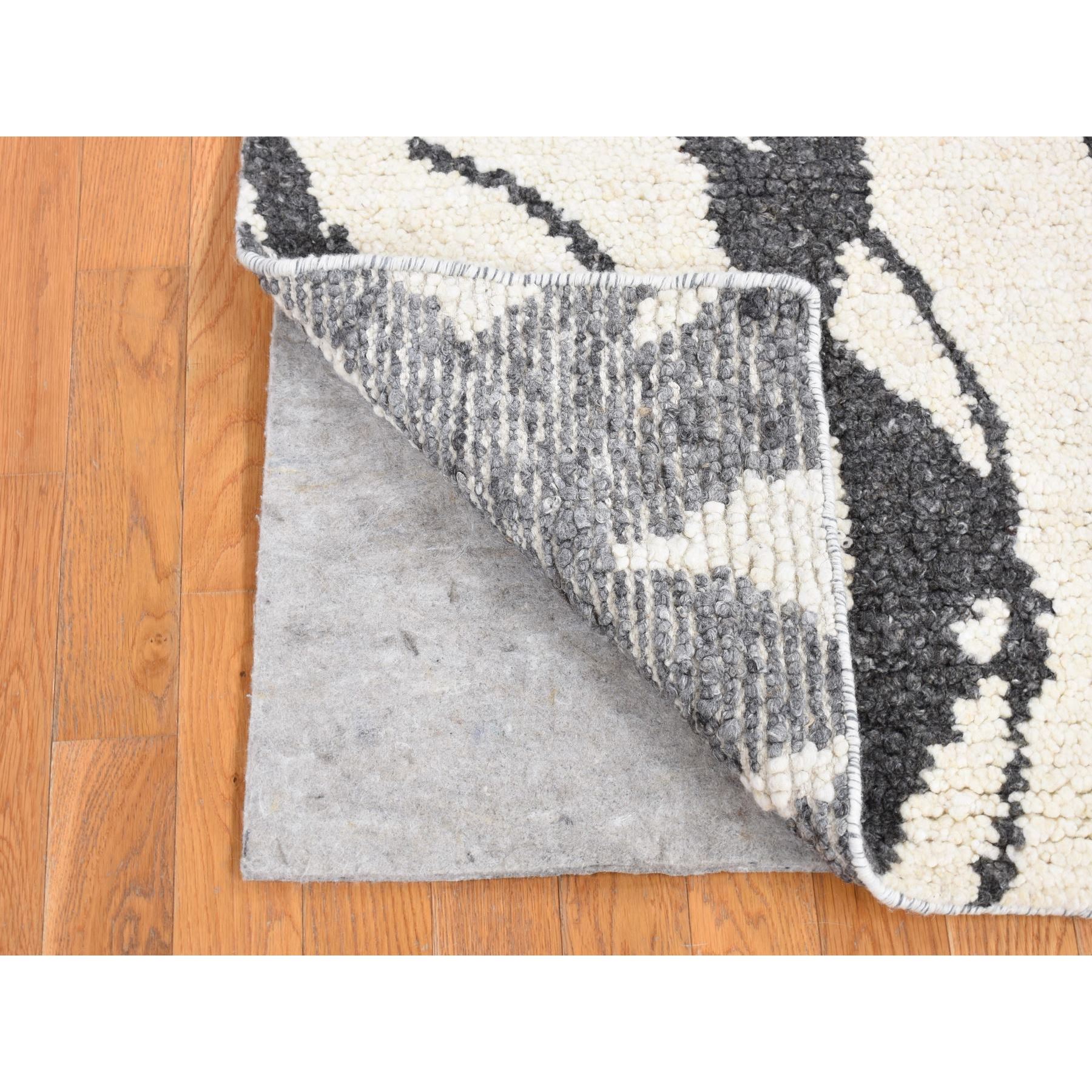 3'x3' Charcoal Black, Tone on Tone Modern Design Thick and Plush, Undyed Natural Wool Hand Knotted, Square Oriental Rug Sh80753