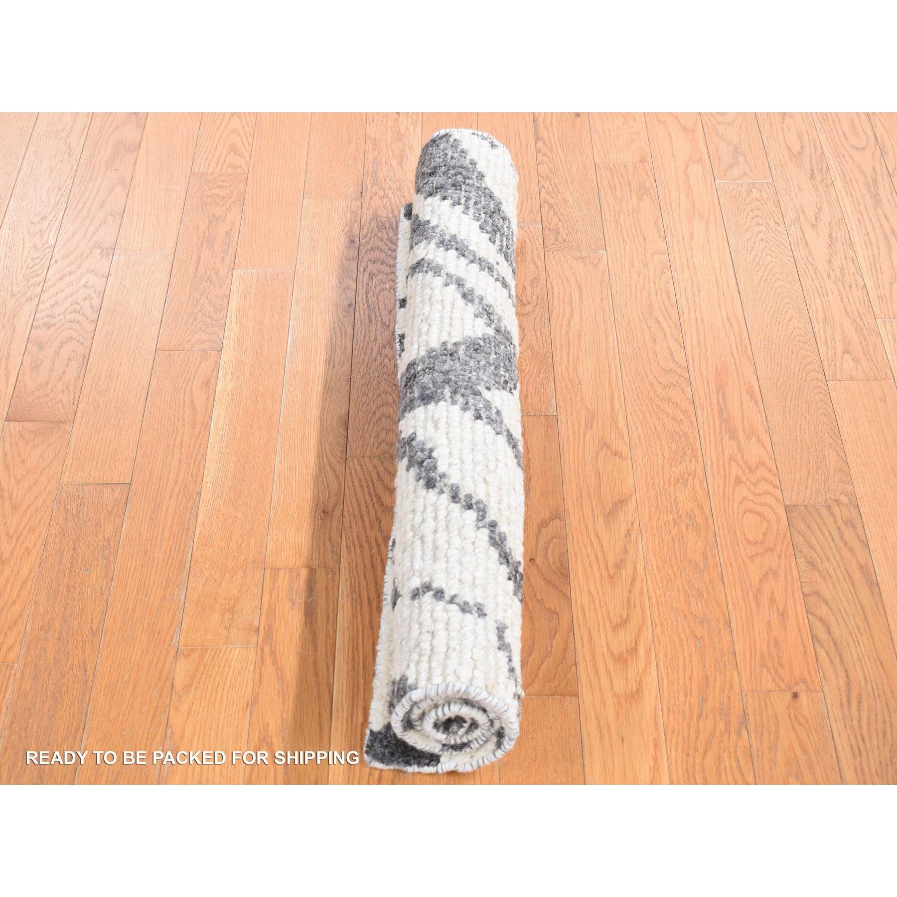 3'x3' Charcoal Black, Tone on Tone Modern Design Thick and Plush, Undyed Natural Wool Hand Knotted, Square Oriental Rug Sh80753