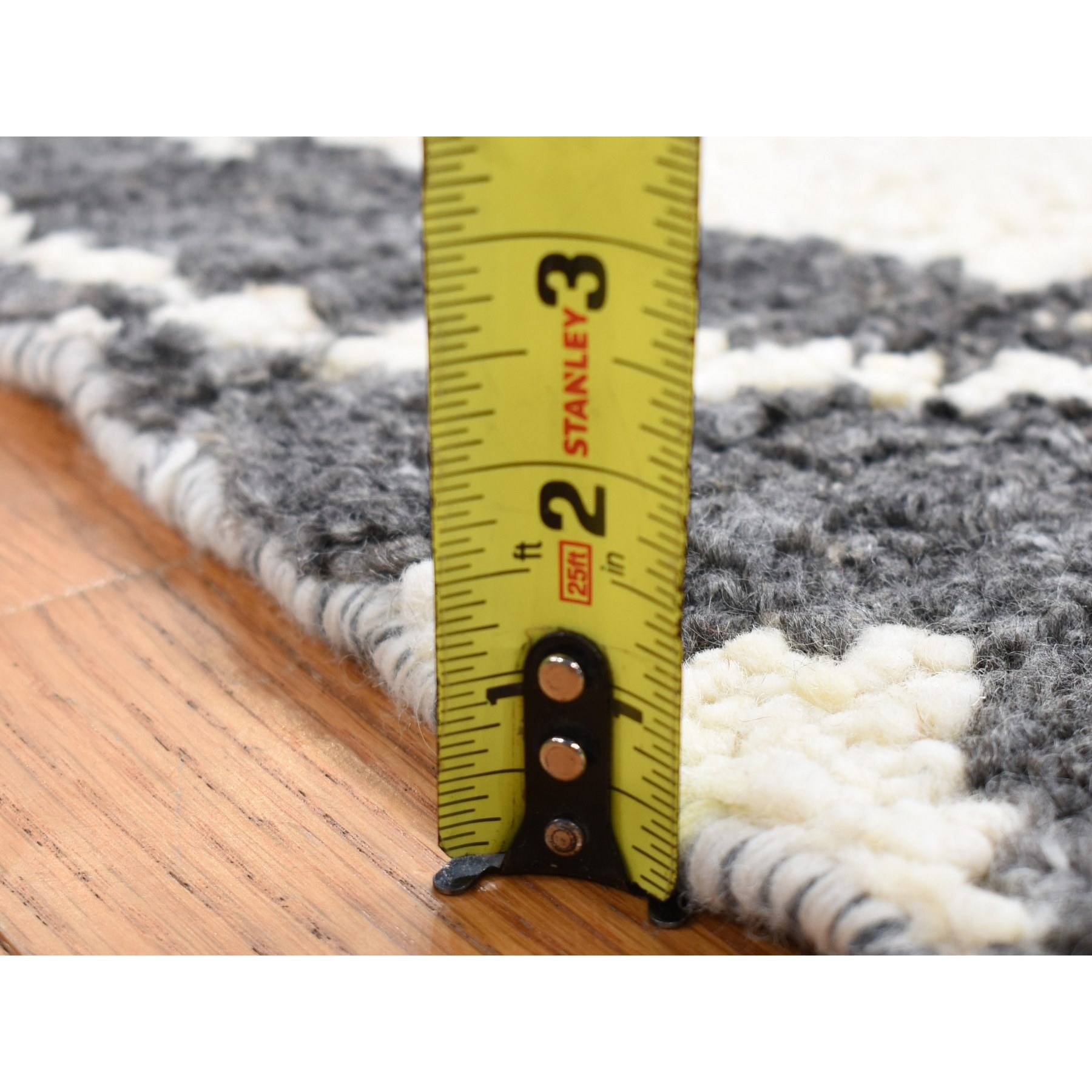 3'x3' Charcoal Black, Tone on Tone Modern Design Thick and Plush, Undyed Natural Wool Hand Knotted, Square Oriental Rug Sh80753