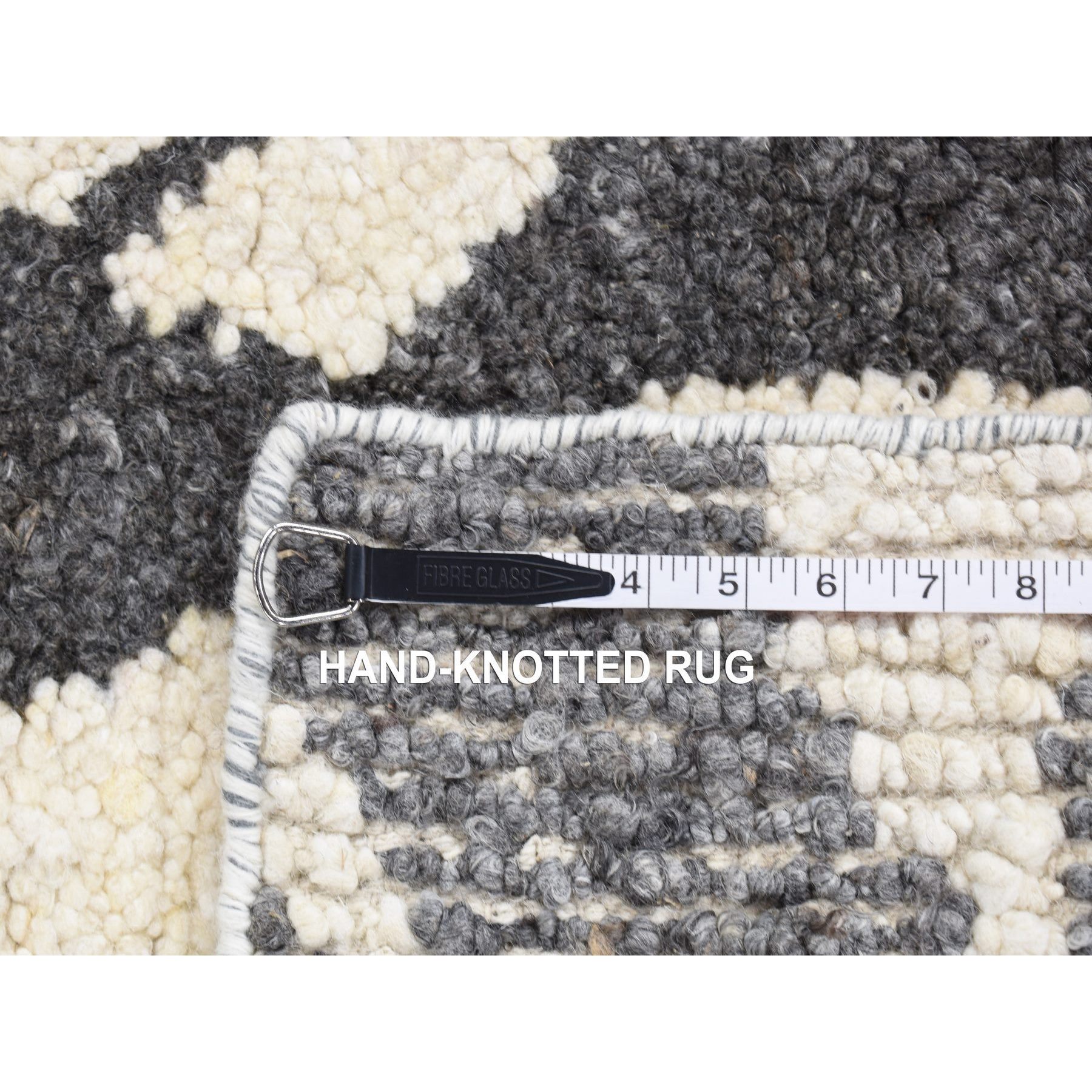 3'x3' Charcoal Black, Tone on Tone Modern Design Thick and Plush, Undyed Natural Wool Hand Knotted, Square Oriental Rug Sh80753