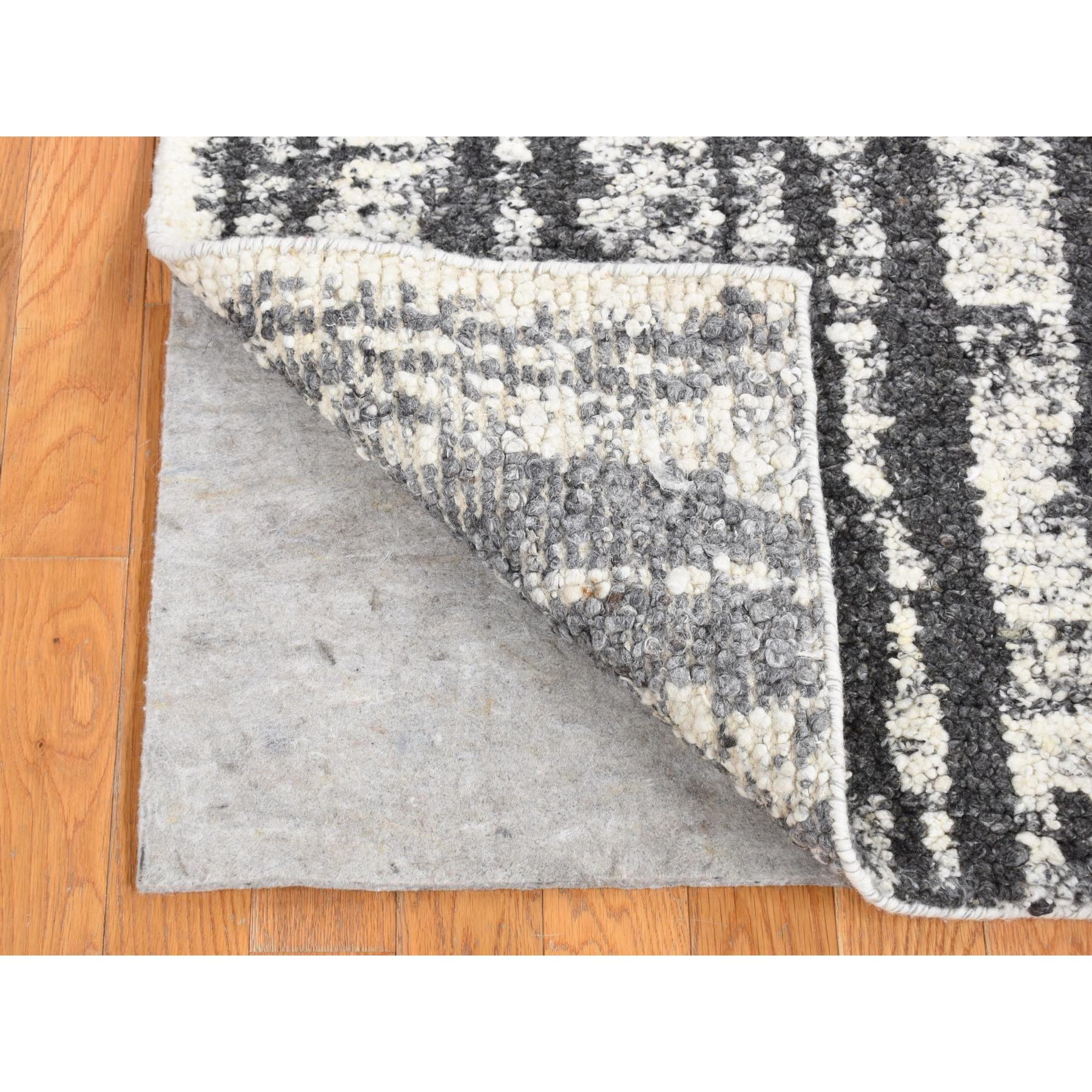 3'x3' Olive Black, Modern Vertical Broken Stripe Design, Plush Pile Organic Undyed Wool, Hand Knotted Square Oriental Rug Sh80754