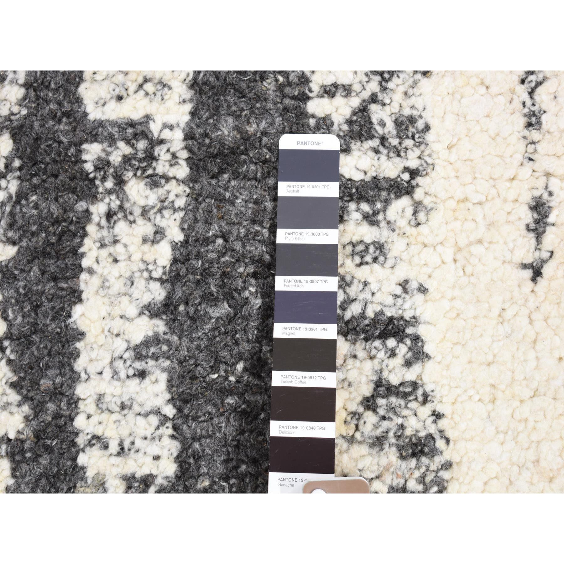 3'x3' Olive Black, Modern Vertical Broken Stripe Design, Plush Pile Organic Undyed Wool, Hand Knotted Square Oriental Rug Sh80754
