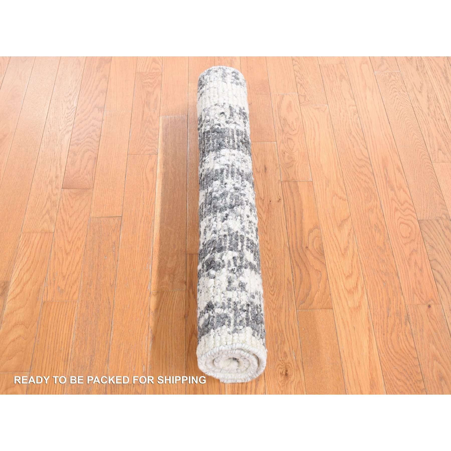 3'x3' Olive Black, Modern Vertical Broken Stripe Design, Plush Pile Organic Undyed Wool, Hand Knotted Square Oriental Rug Sh80754